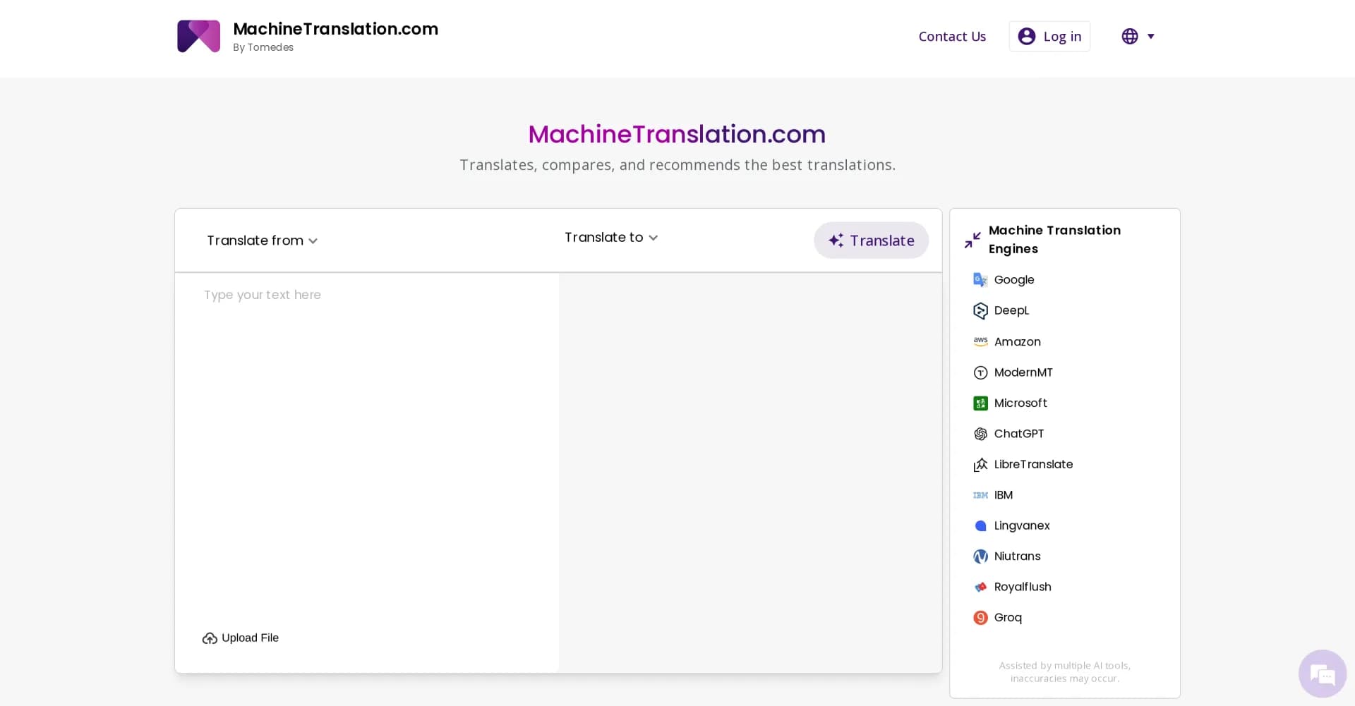 Machinetranslation homepage screenshot — Instantly deliver the best machine translation output.