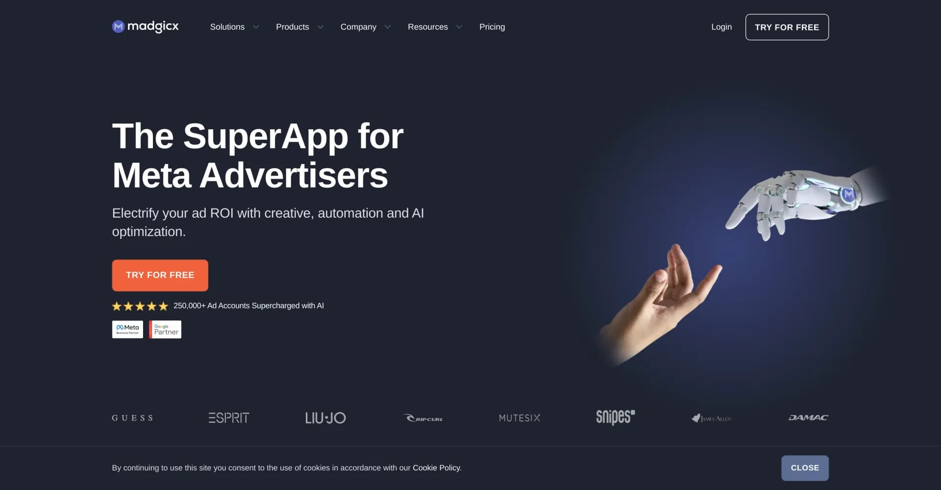 Madgicx homepage screenshot — Autonomous ad management for Ecom brands