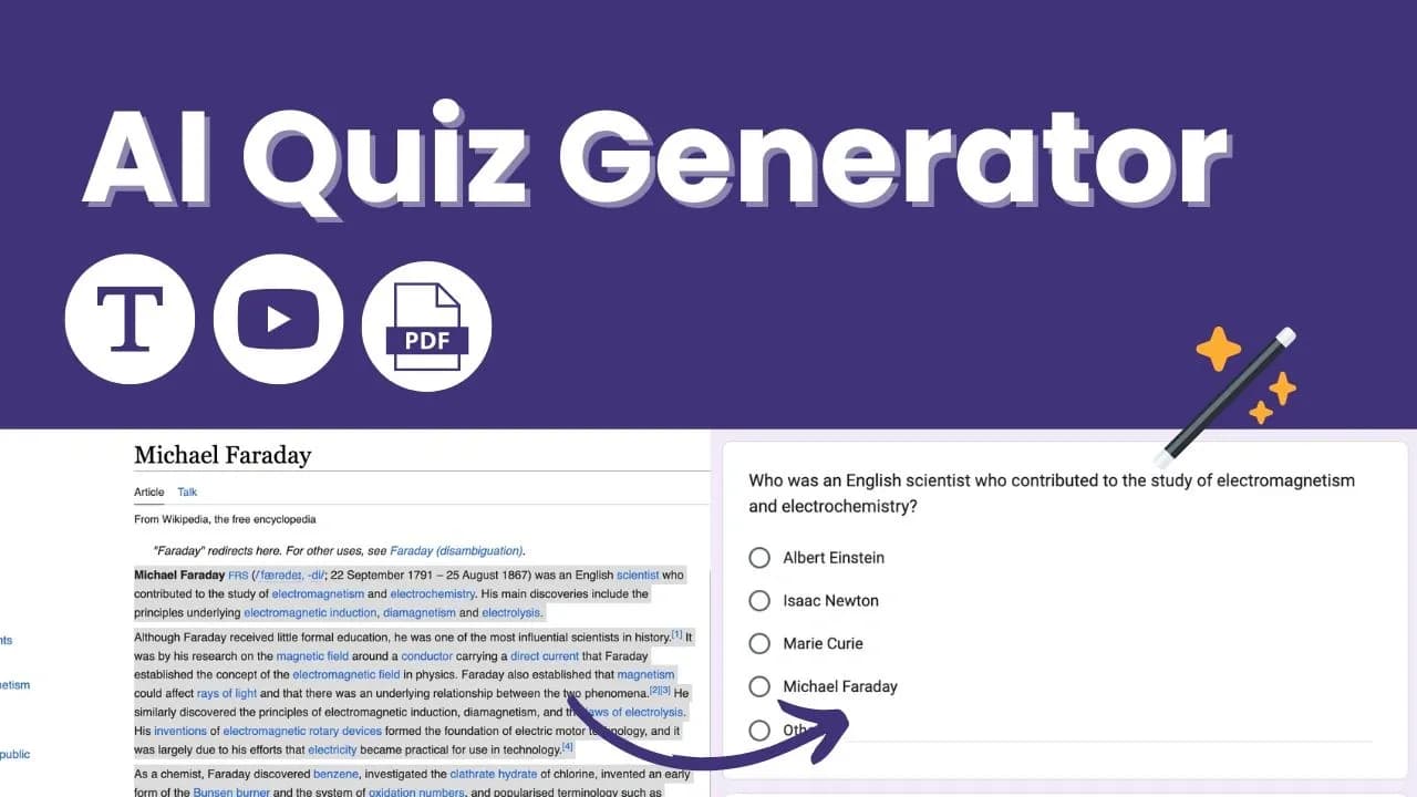 MagicForm App homepage screenshot — Quiz maker from pdf, docx , youtube, website to quiz