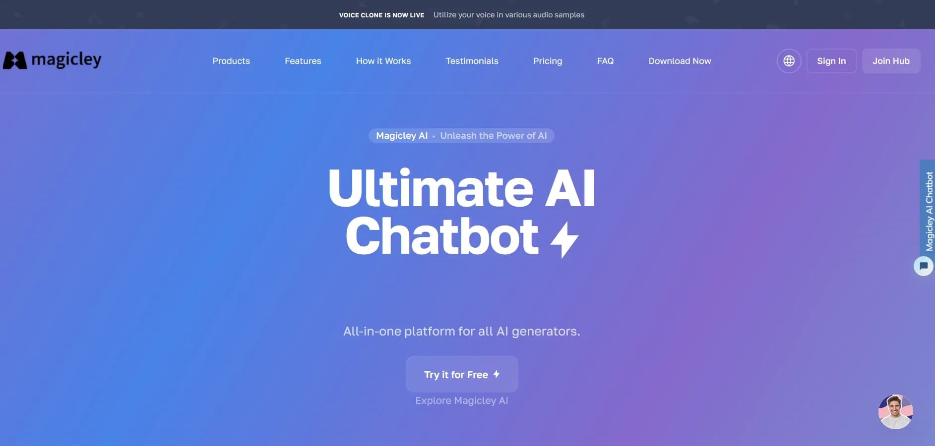 Magicley AIv7.8.0 homepage screenshot — All-In-One AI Hub