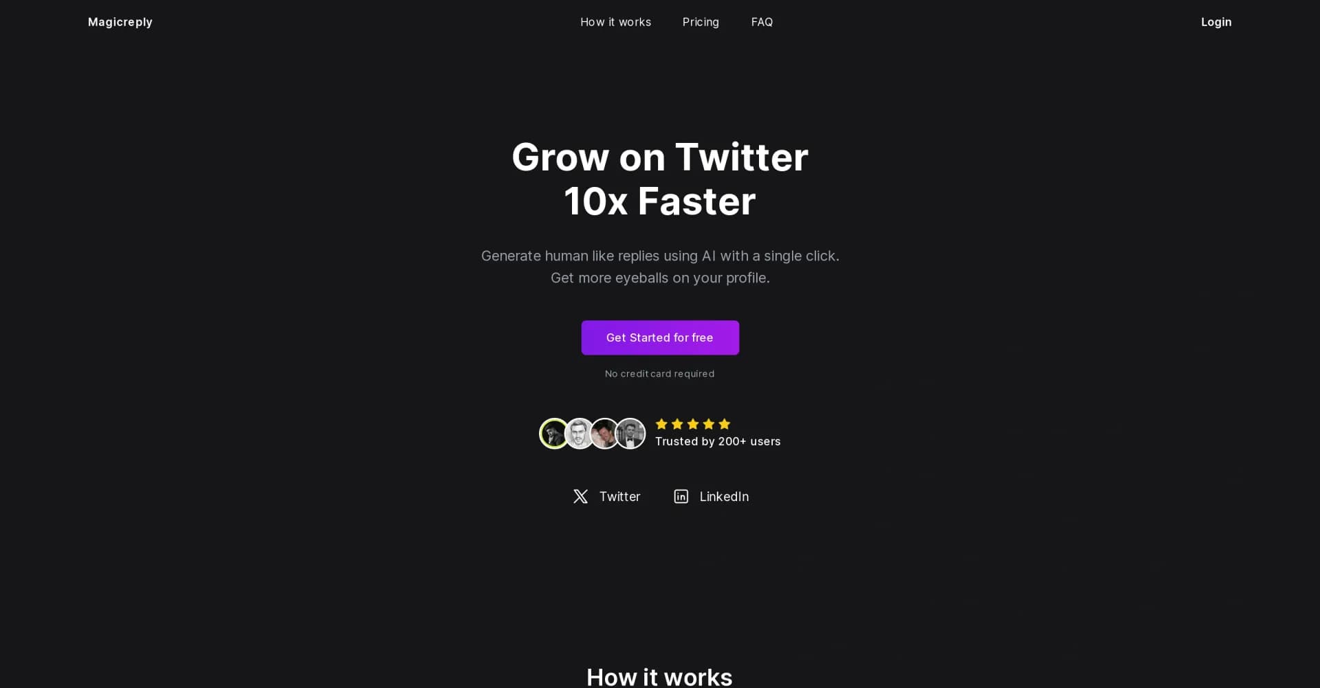 Magicreply.io homepage screenshot — Generate AI replies to grow your social presence faster
