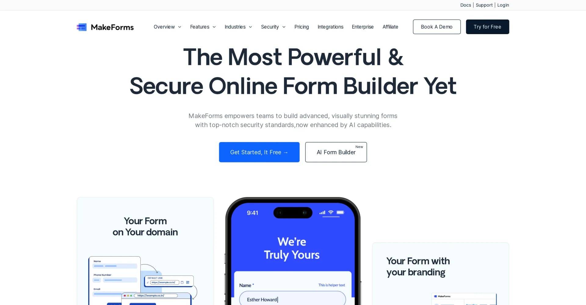 Makeforms homepage screenshot — Build custom forms, surveys, and quizzes effortlessly.