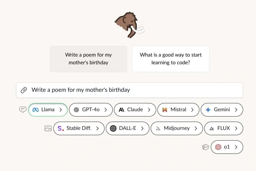 Mammouth AI homepage screenshot — Access top AI models in one subscription