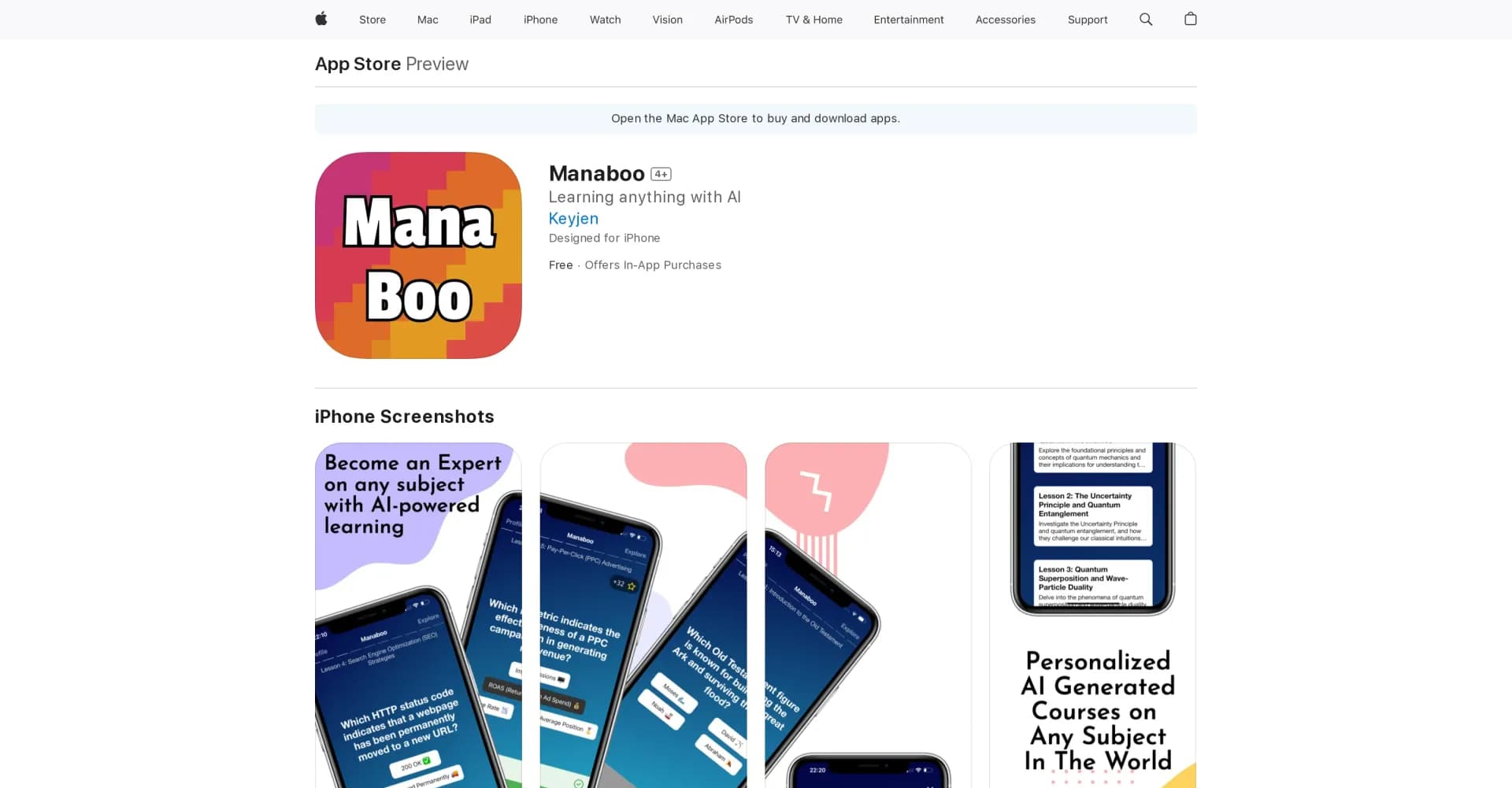 Manaboo homepage screenshot — AI-powered gateway to personalized learning.