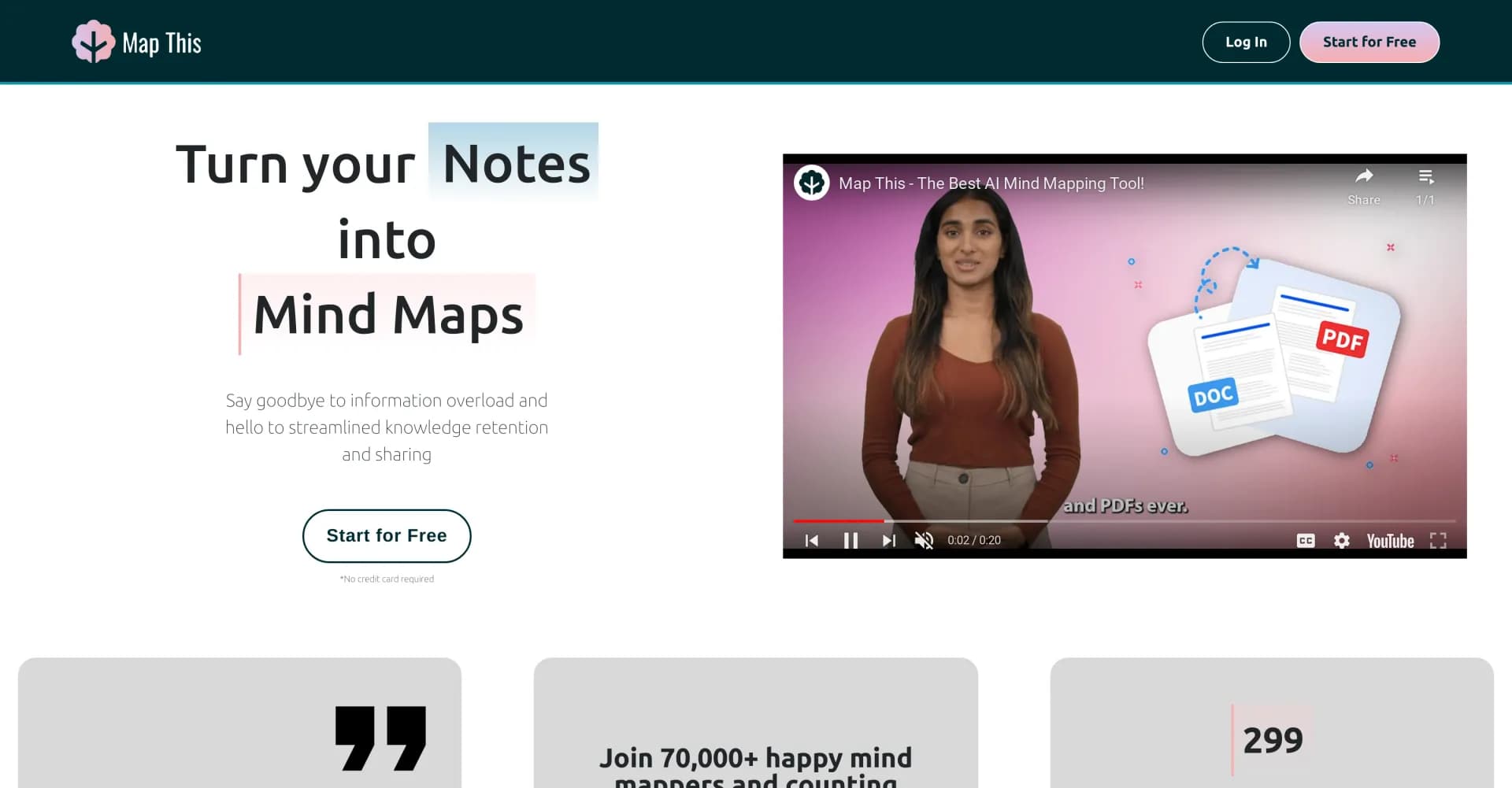 Map This homepage screenshot — Transform PDFs into engaging mind maps.