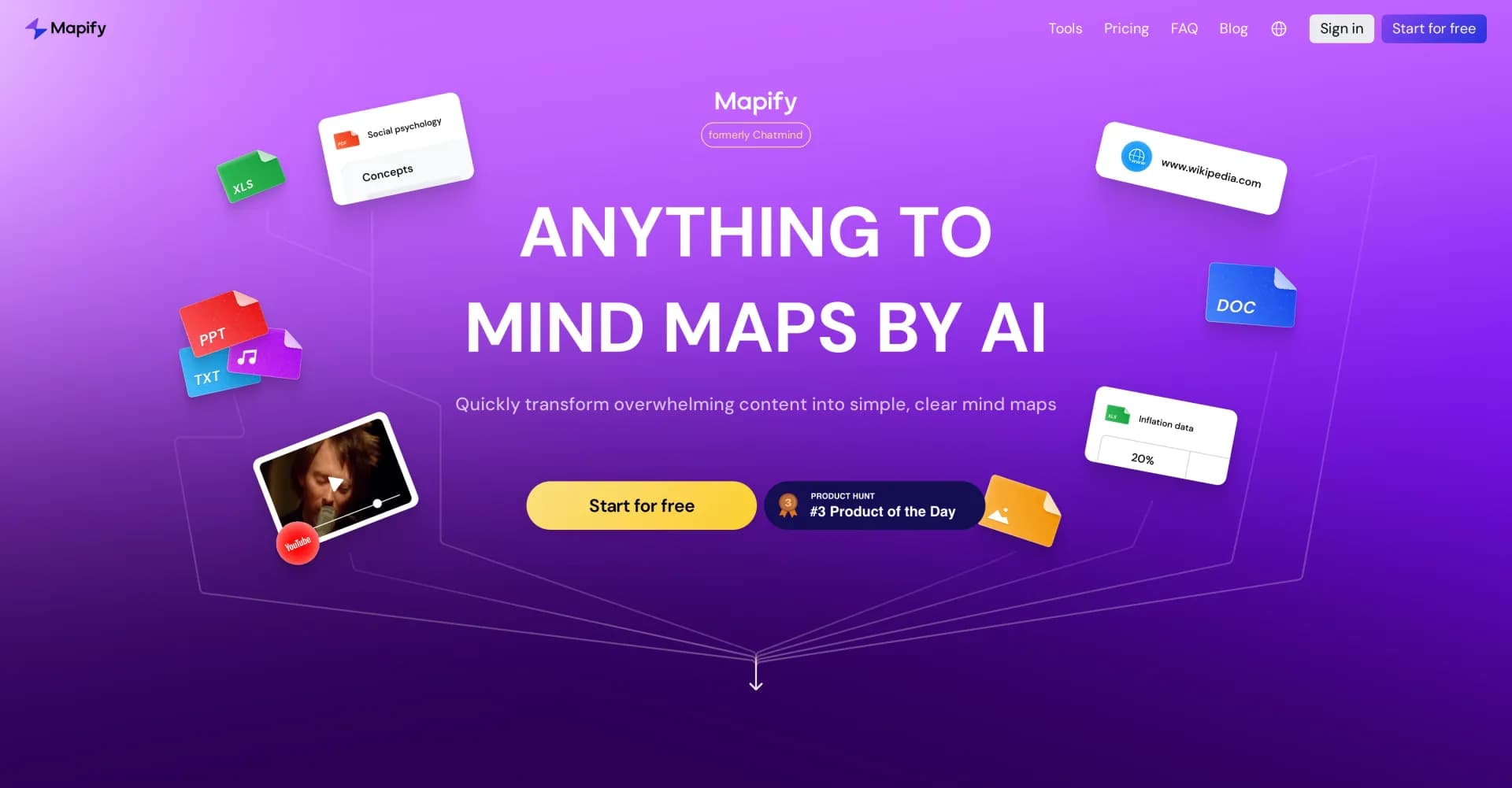 Mapify homepage screenshot — Transform anything to mind maps by AI