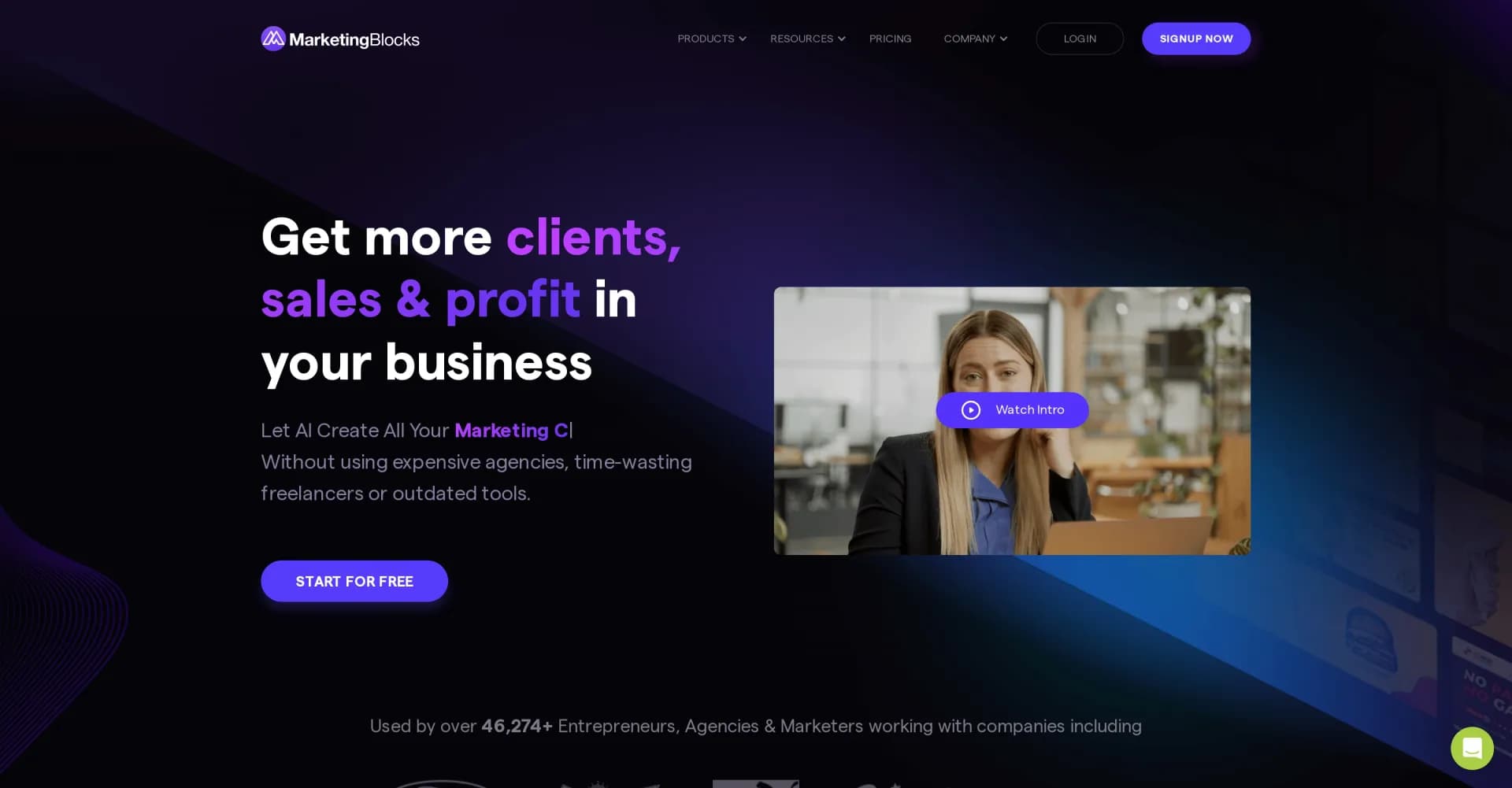 AI Marketing Assistant homepage screenshot — All-in-one AI marketing assistant for content creation