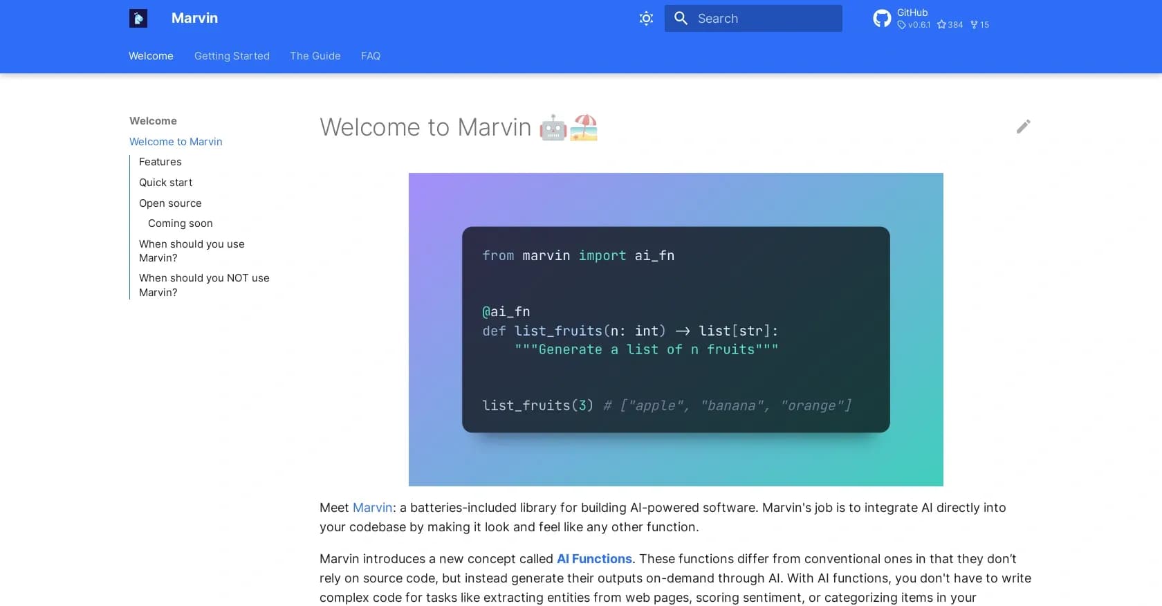 Marvin homepage screenshot — Build AI-powered software with ease
