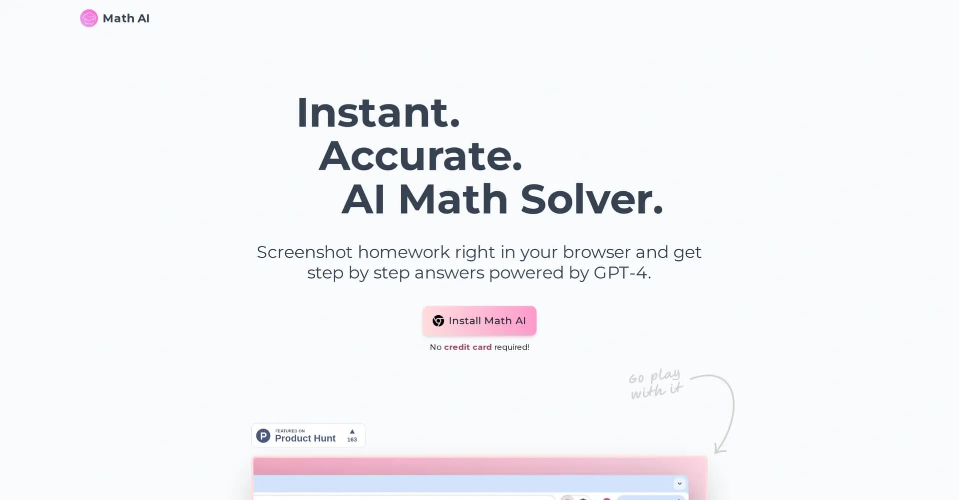 Math AI homepage screenshot — Solve math instantly with AI-powered screenshots.