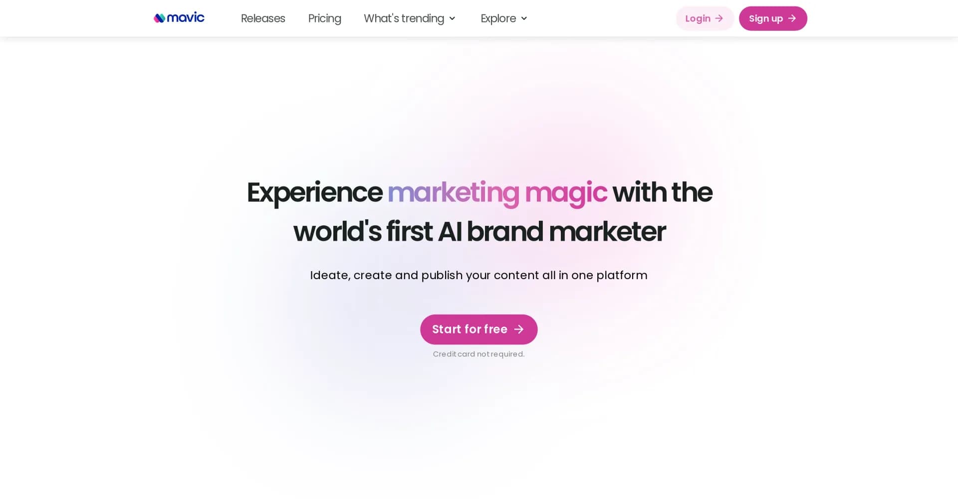 Mavic homepage screenshot — AI-powered brand marketing for effortless content creation