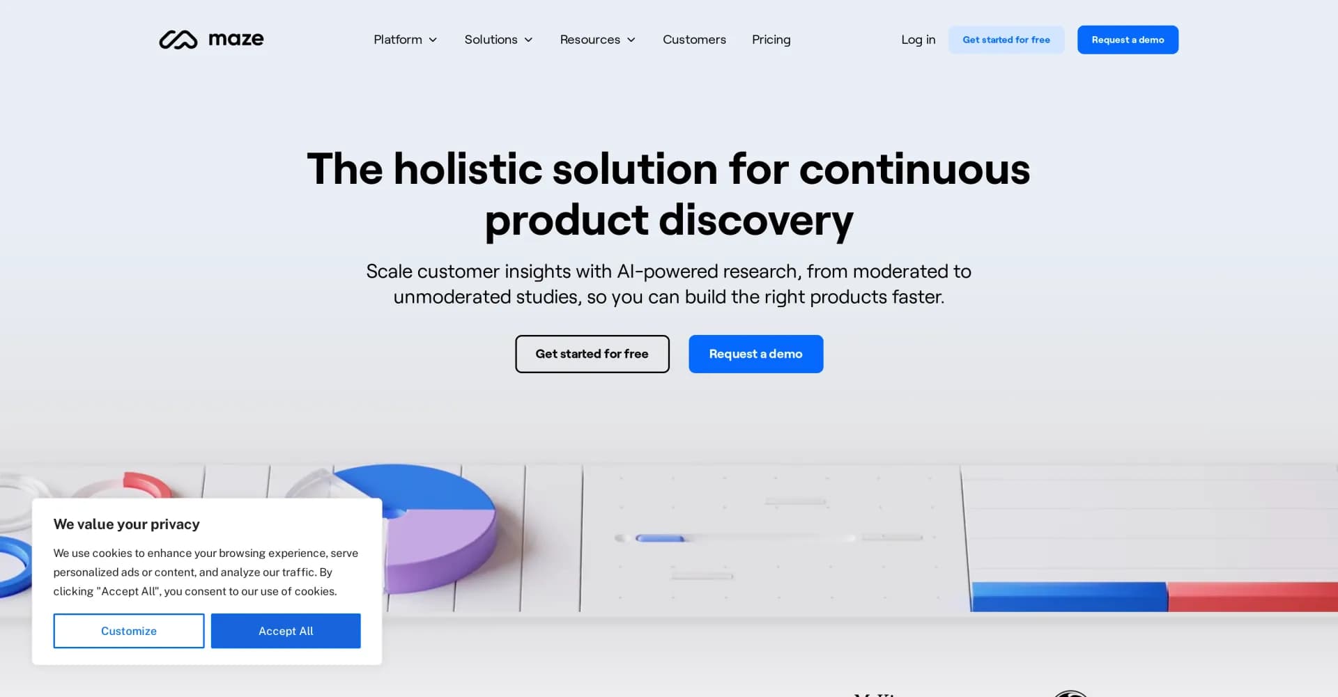 Maze homepage screenshot — Power product decisions with continuous user insights