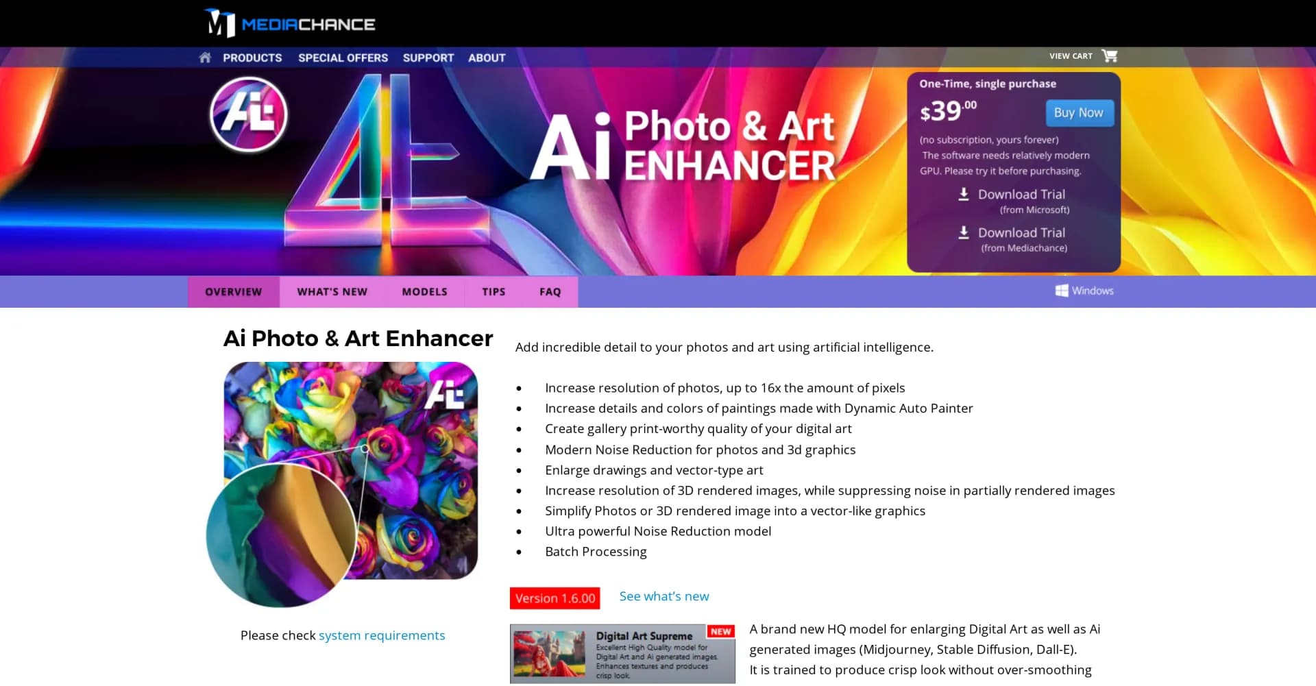 Mediachance homepage screenshot — Add incredible detail to photos and art with AI.