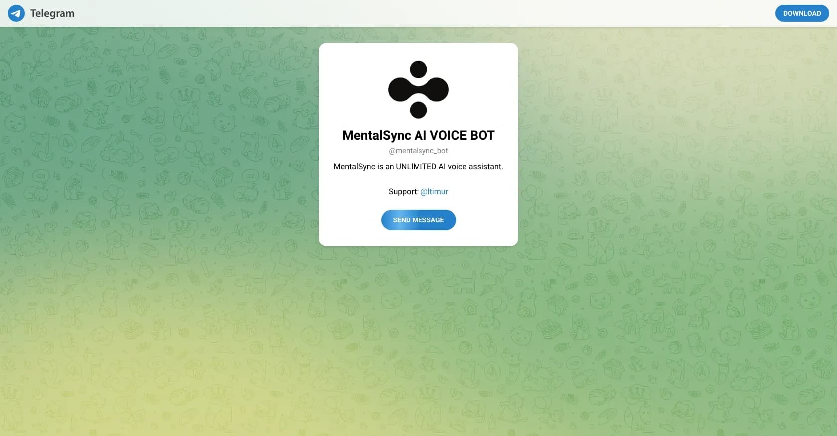 MentalSync homepage screenshot — Your unlimited AI voice assistant on Telegram