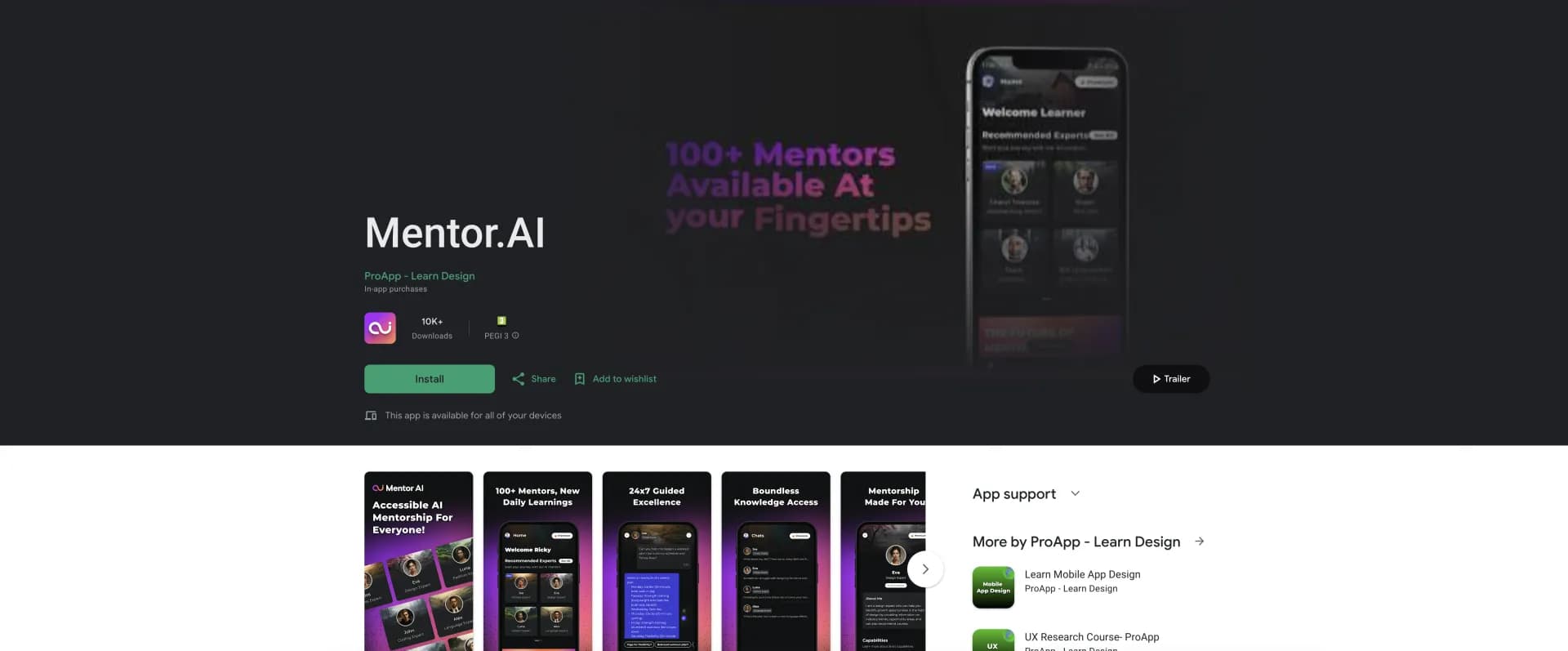 Mentor.AI homepage screenshot — Personal & professional mentoring app for development.