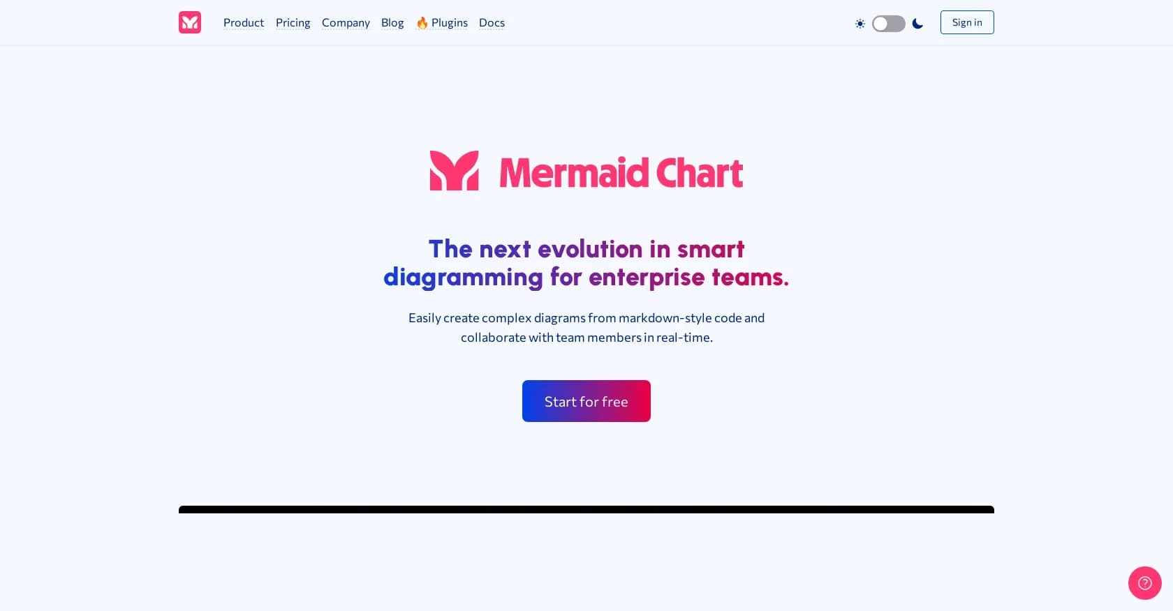Mermaid Chart homepage screenshot — Visualize complex data with simple charts