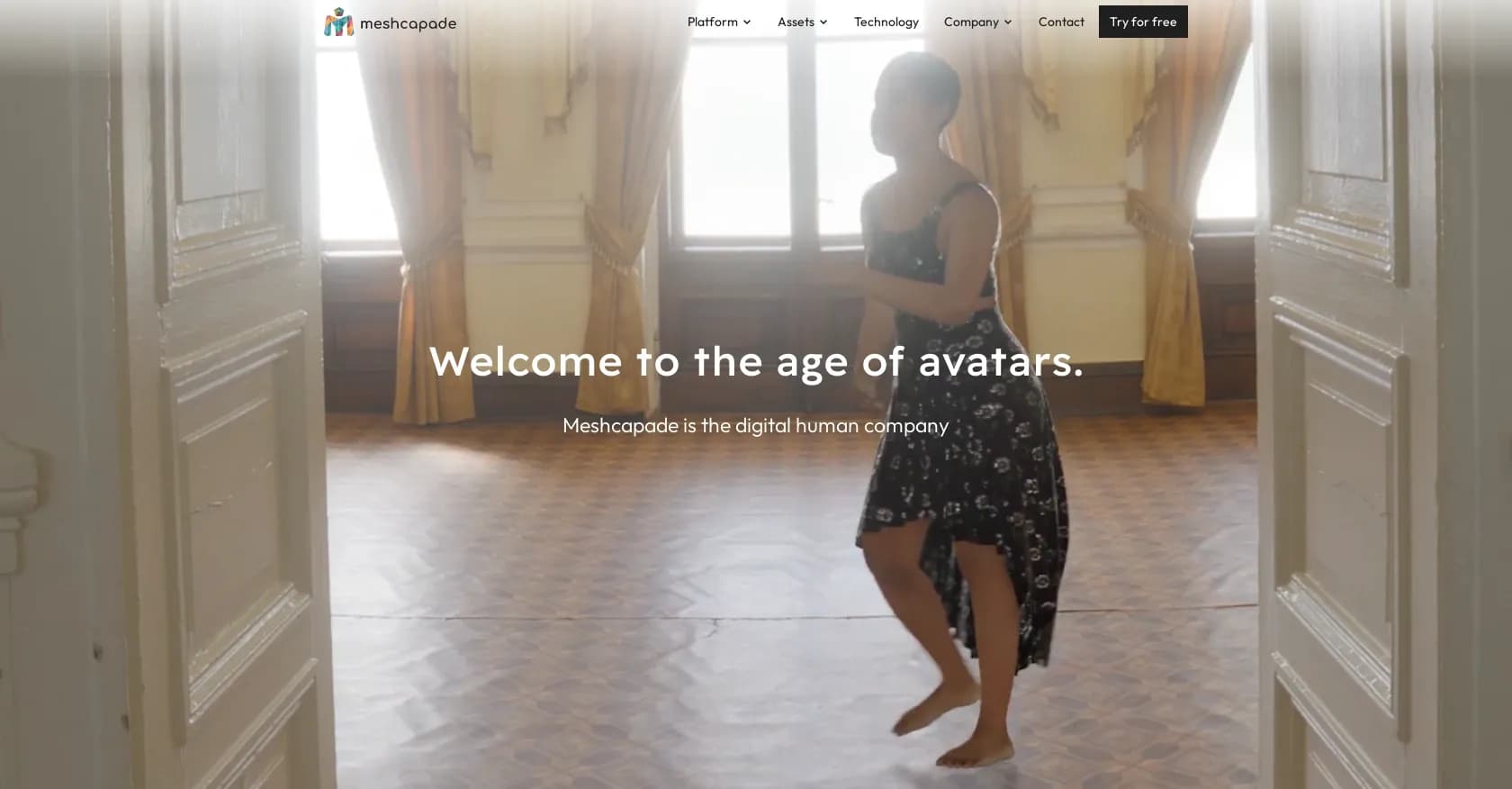 Meshcapade homepage screenshot — Convert images and videos into lifelike digital humans.