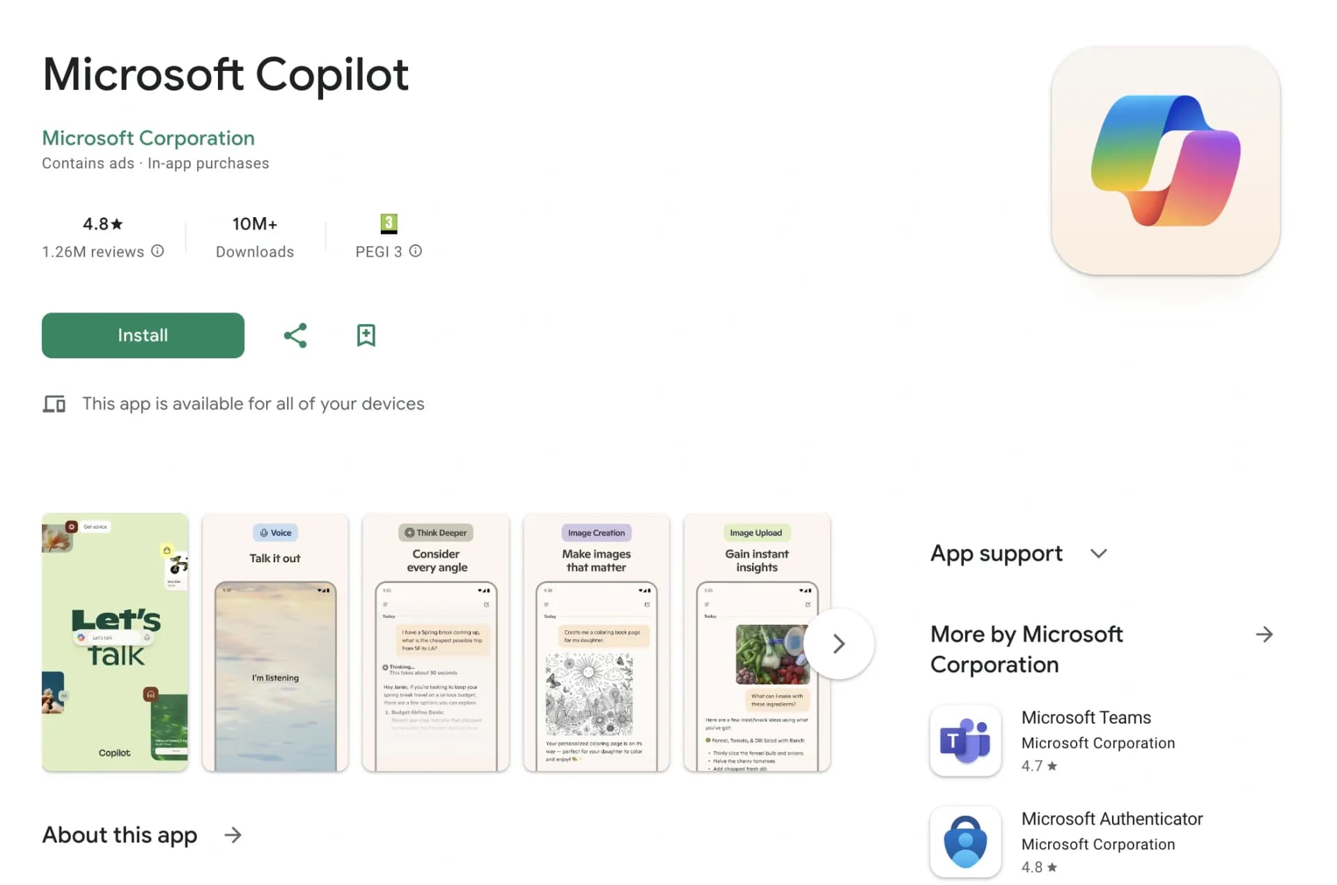 Microsoft Copilot for Androidv4.0 homepage screenshot — Improve Your Productivity with Copilot–Your AI-Powered ChatA