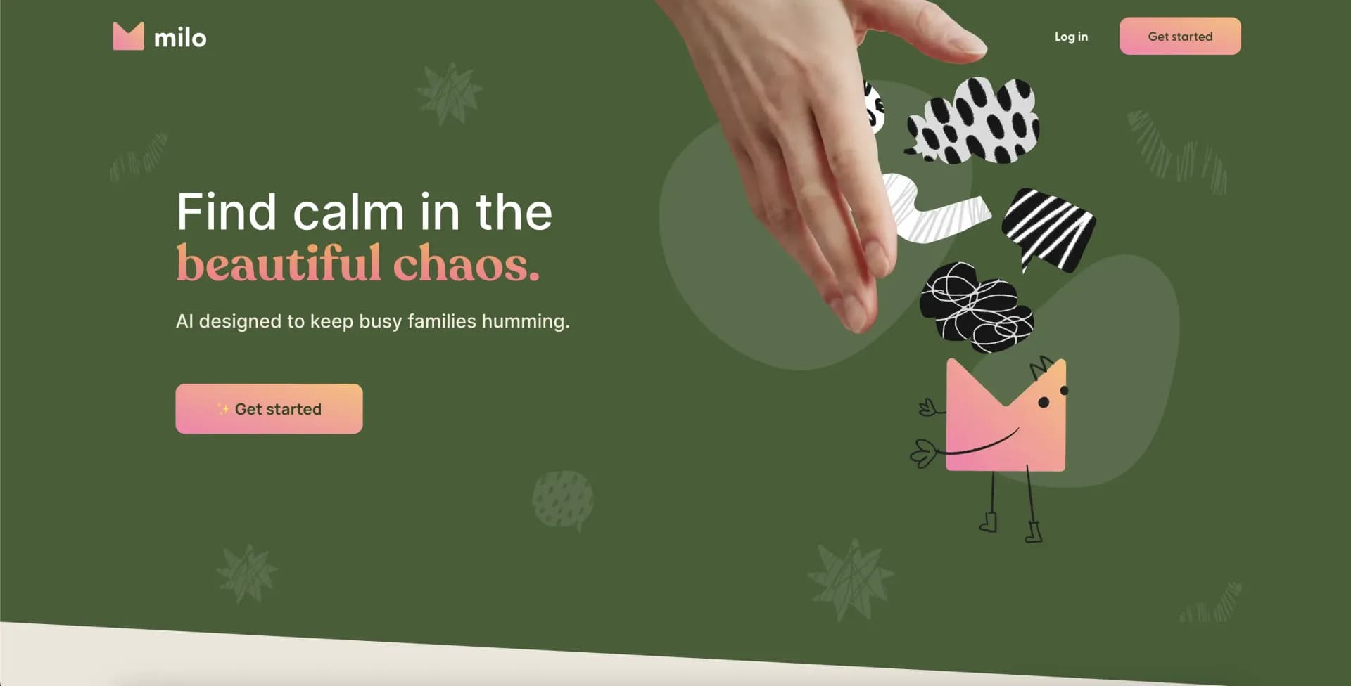 Milo homepage screenshot — AI assistant for family management and parenting