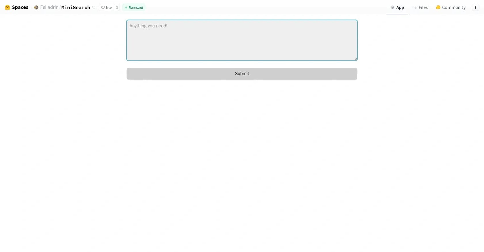 MiniSearch homepage screenshot — AI-powered miniature search engine.