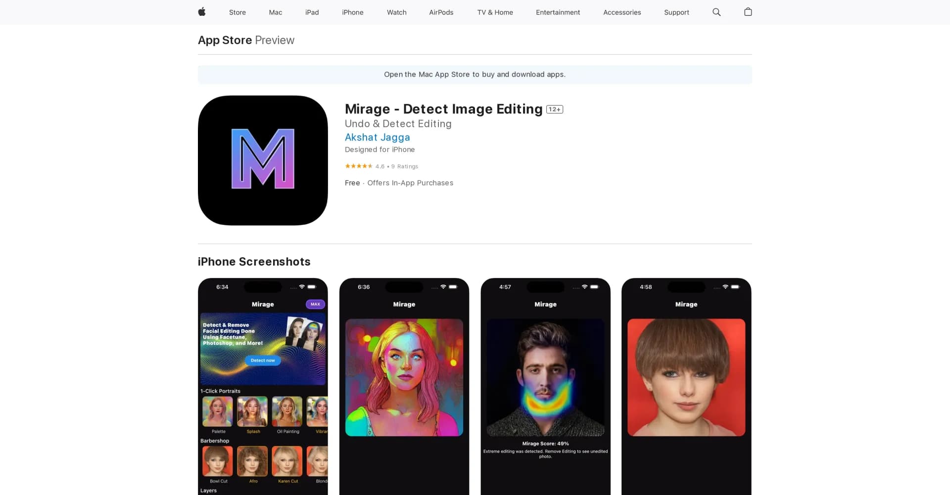 Mirage homepage screenshot — Detect and undo image editing with AI.