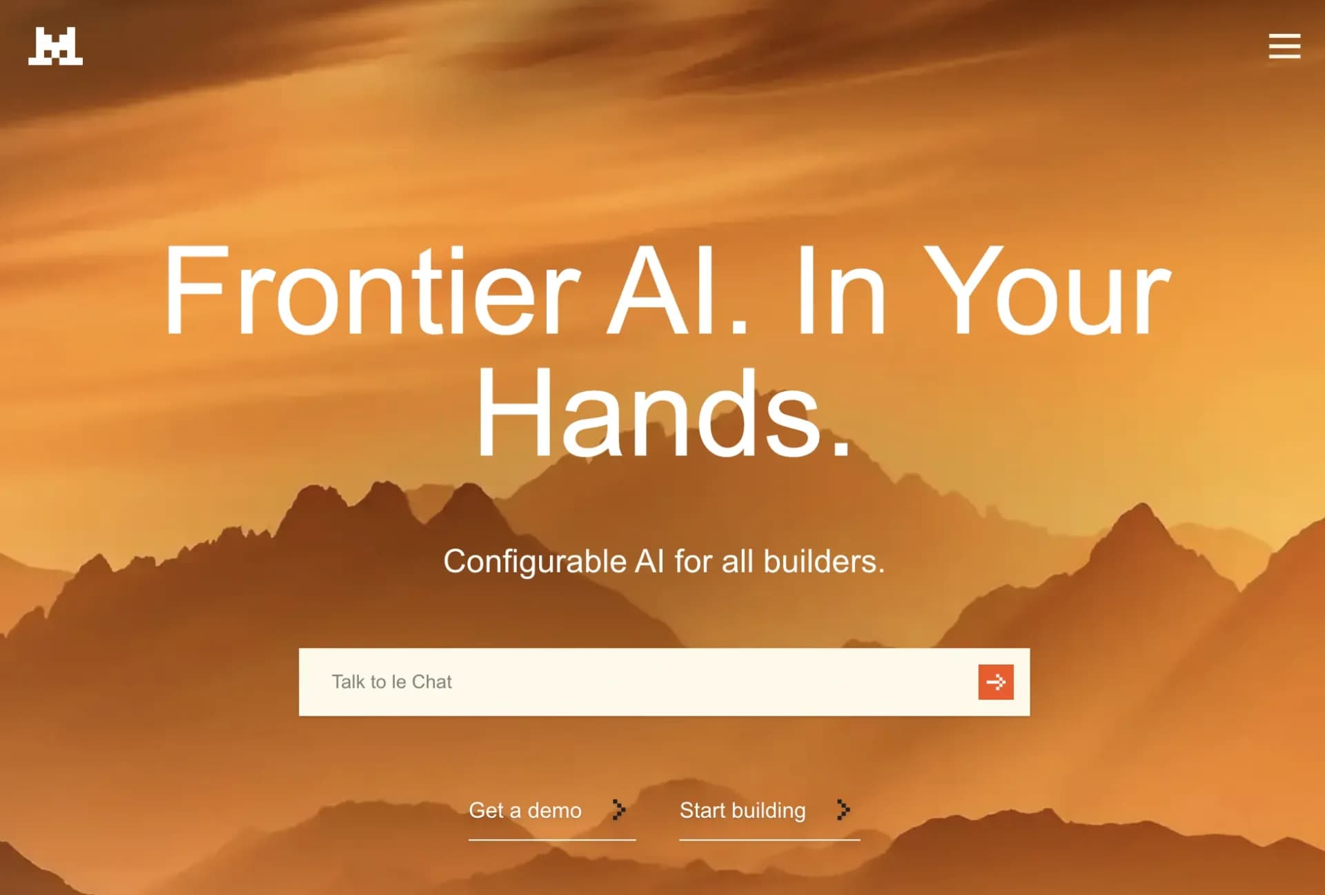 Mistral AILarge 2 homepage screenshot — Frontier AI in your hands