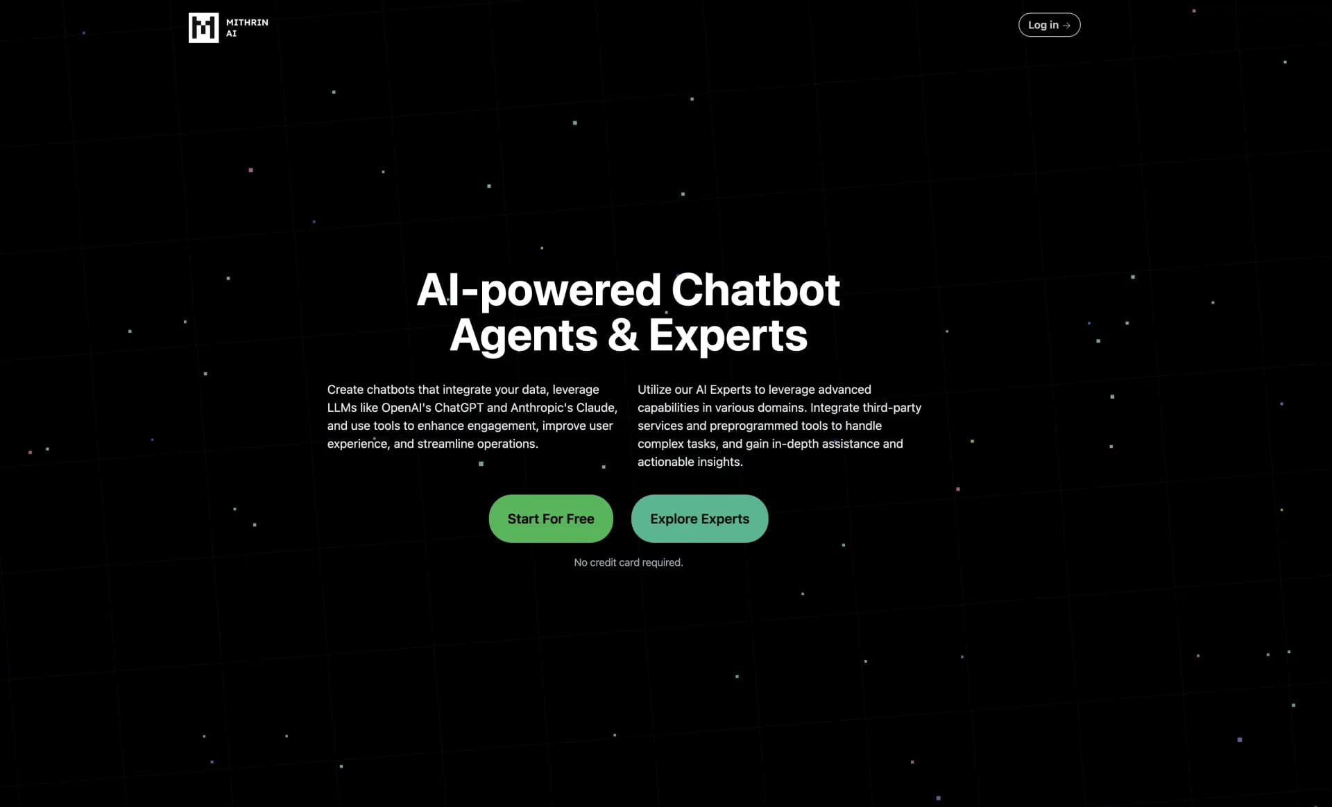 Mithrin AI homepage screenshot — AI chatbots tailored to your website's needs