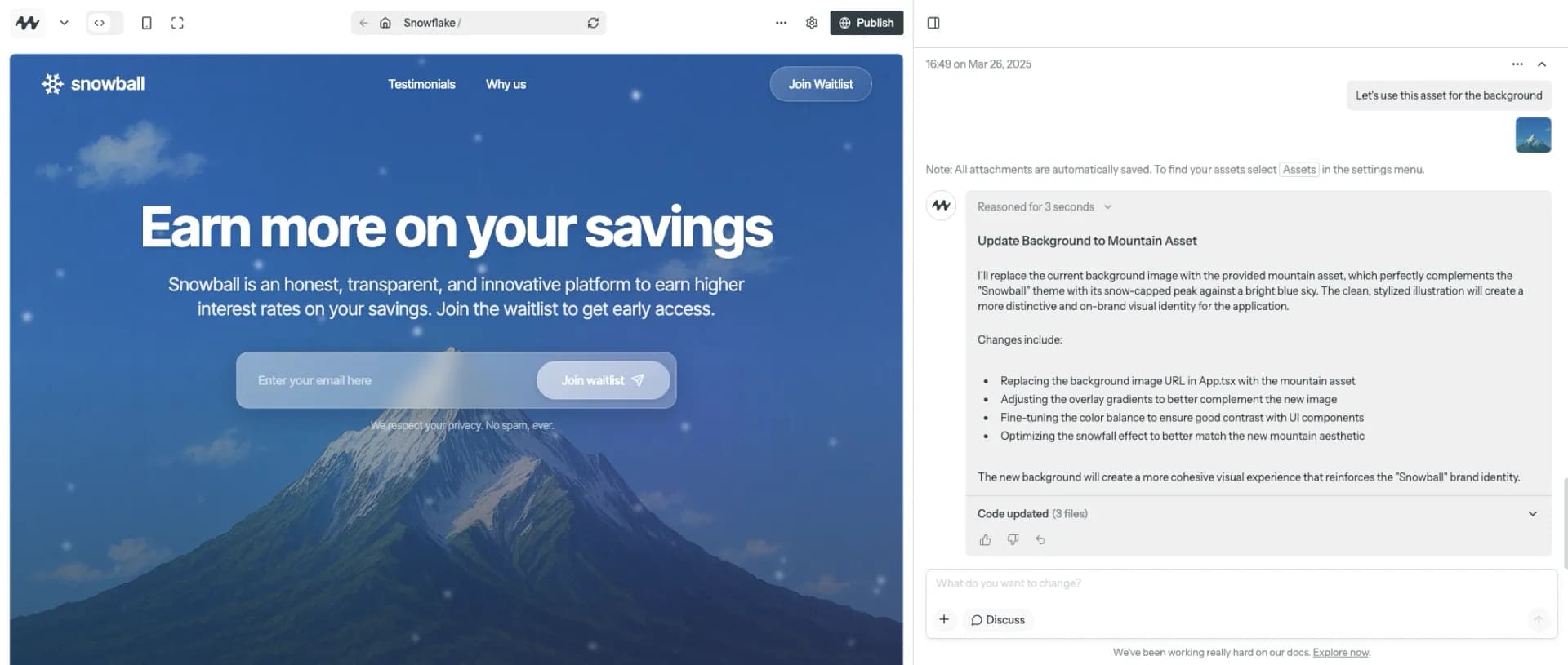 Mocha homepage screenshot — Turn app ideas into reality, instantly.