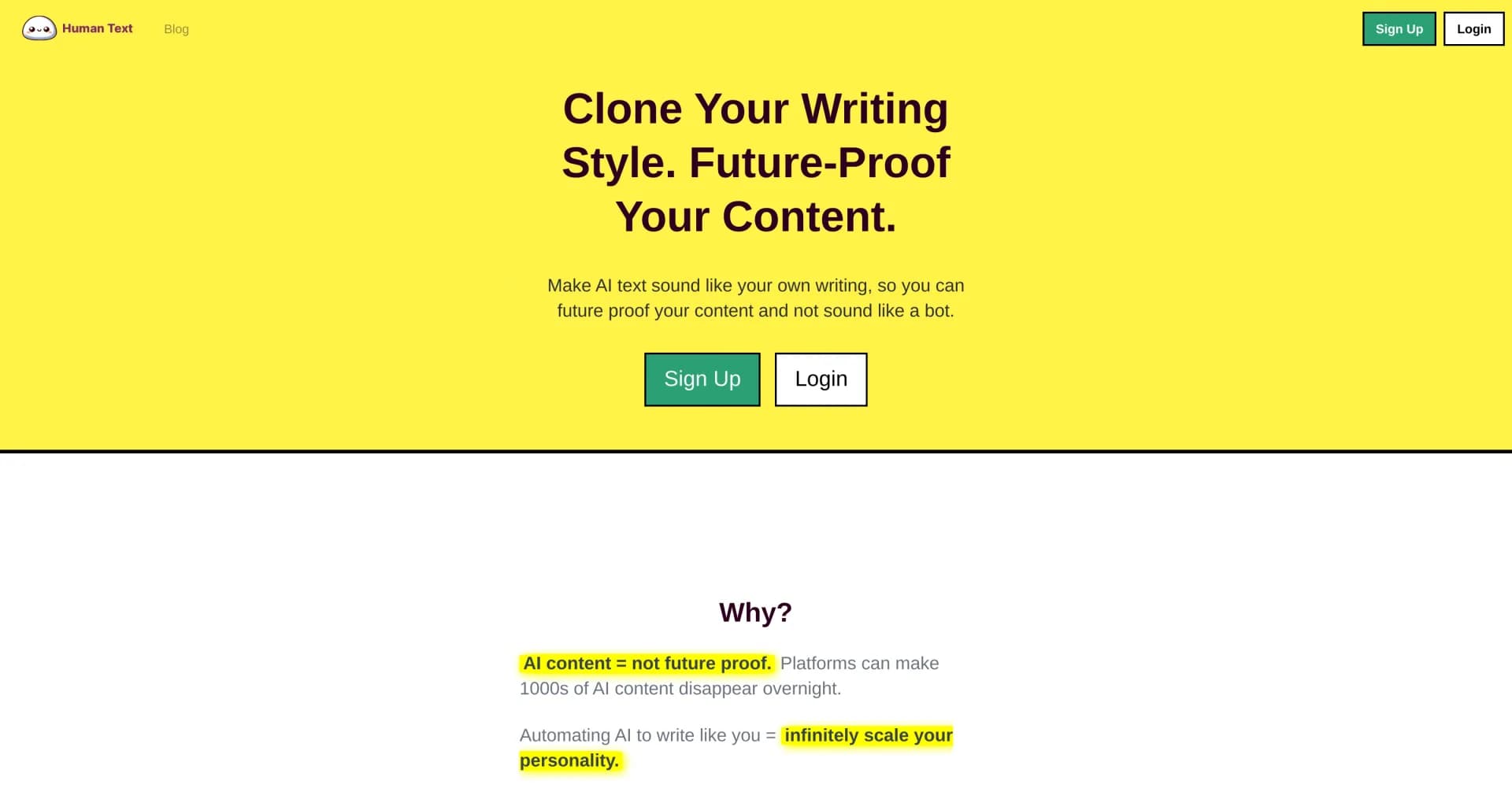 Mochi homepage screenshot — Clone your writing style, humanize AI content.
