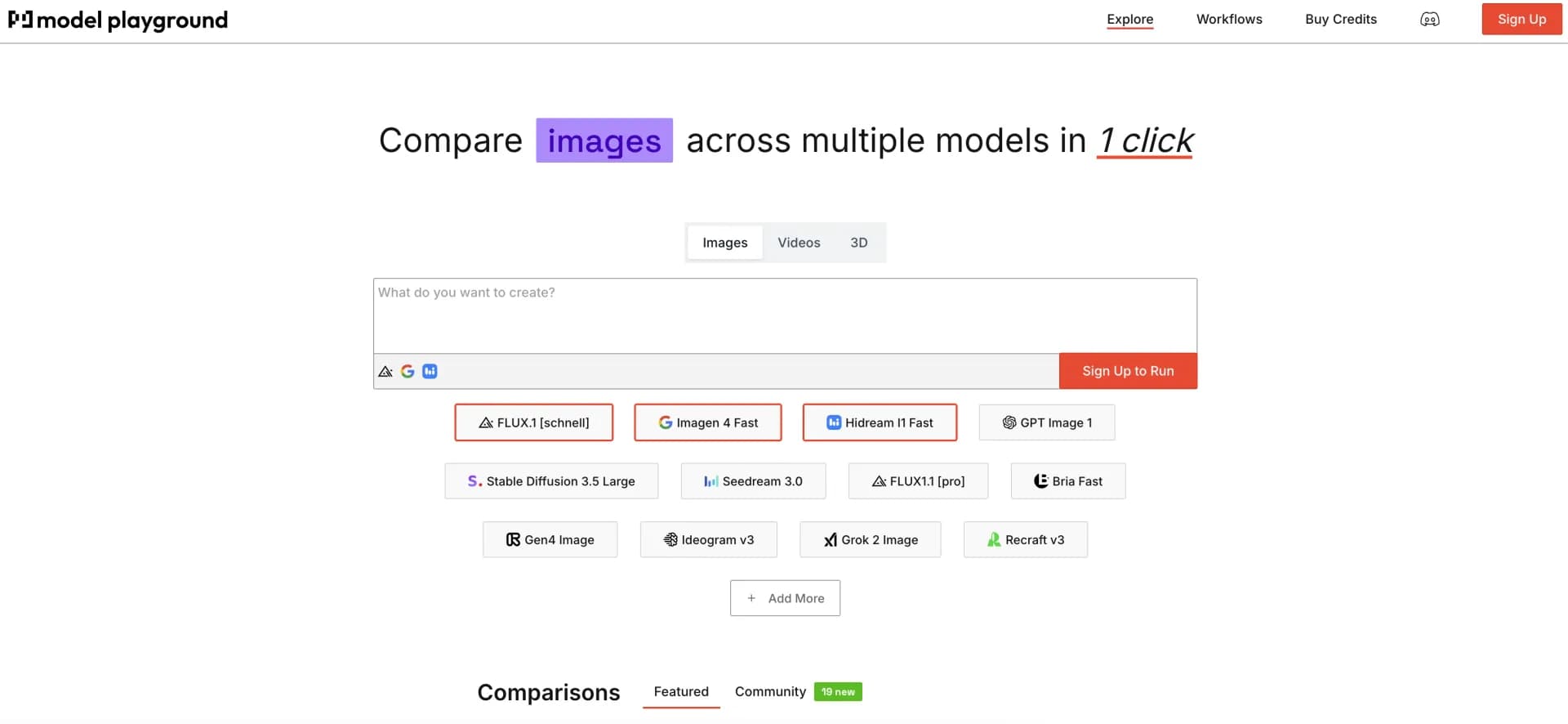 Model Playground AI homepage screenshot — Compare AI models side by side, hassle-free.