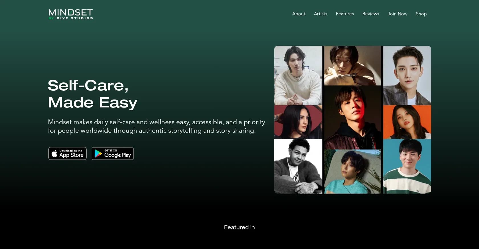 Mood AI by Mindset homepage screenshot — Self-care made easy through authentic storytelling
