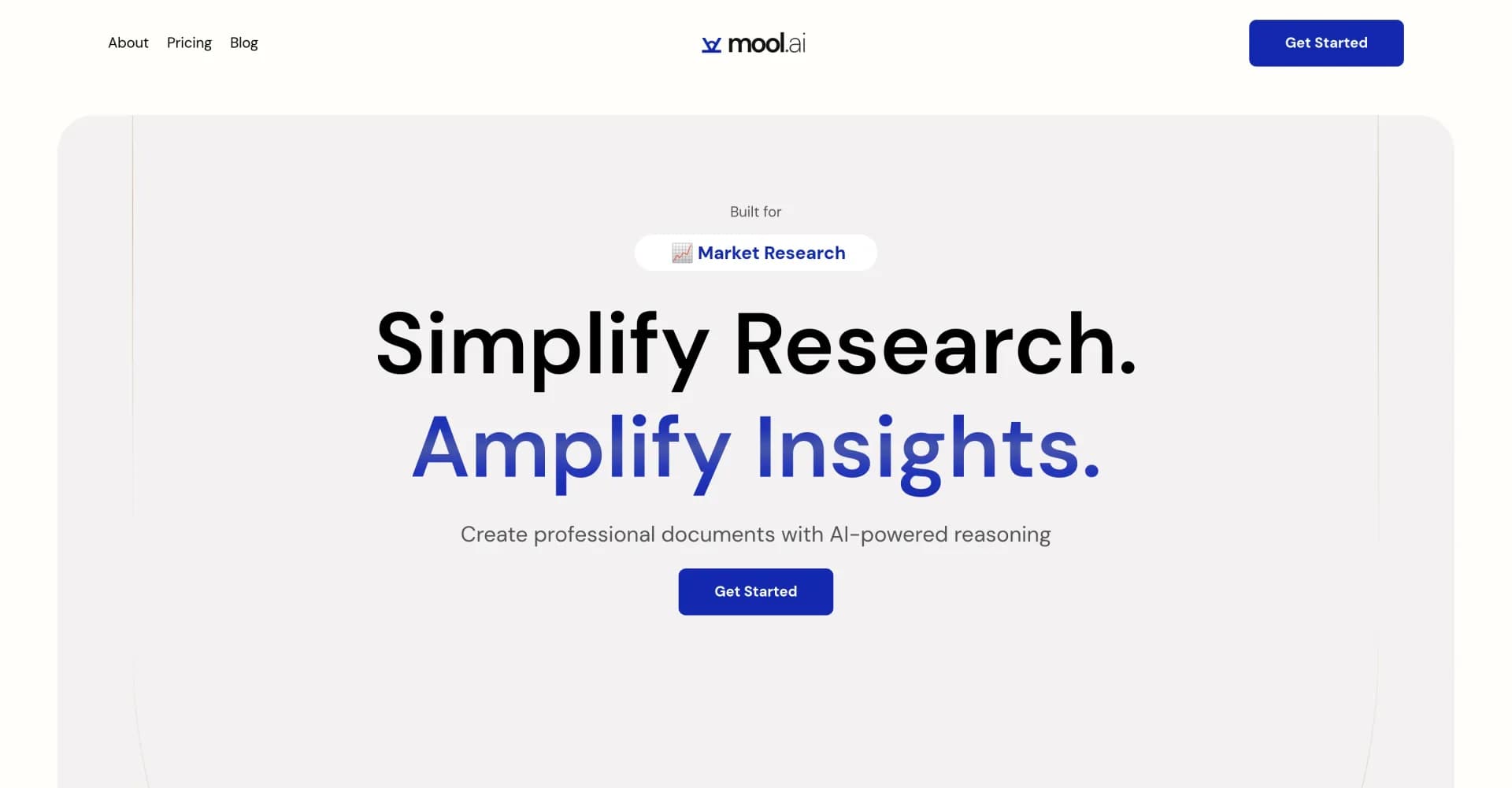 Mool.ai homepage screenshot — Simplify research, amplify insights with AI.