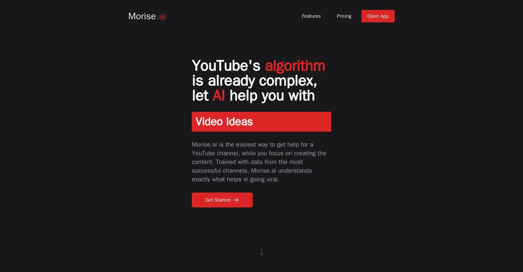 Morise homepage screenshot — AI-driven YouTube growth assistant for creators