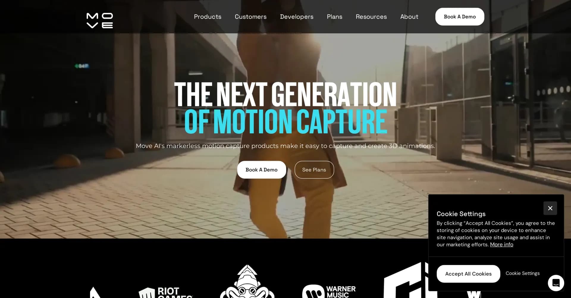 Move AI homepage screenshot — Capture 3D animations easily with AI motion capture.