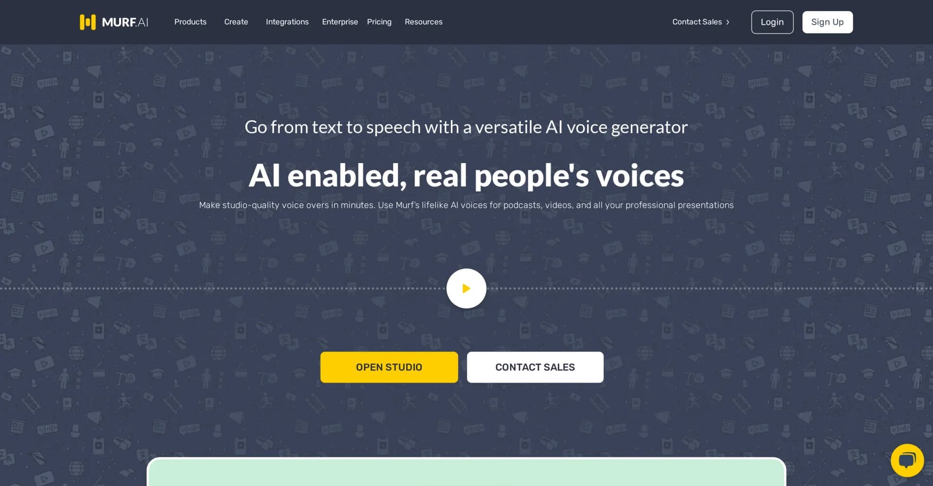 Murf AI homepage screenshot — Turn text into lifelike voiceovers instantly.