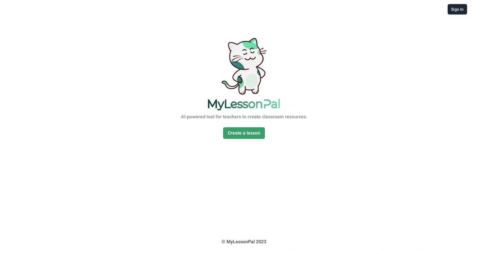 MyLessonPal homepage screenshot — AI-powered teaching assistant for classroom resources