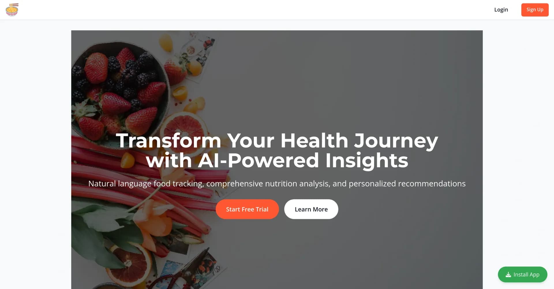 MyLog.food homepage screenshot — AI-powered nutrition and fitness tracking made easy.