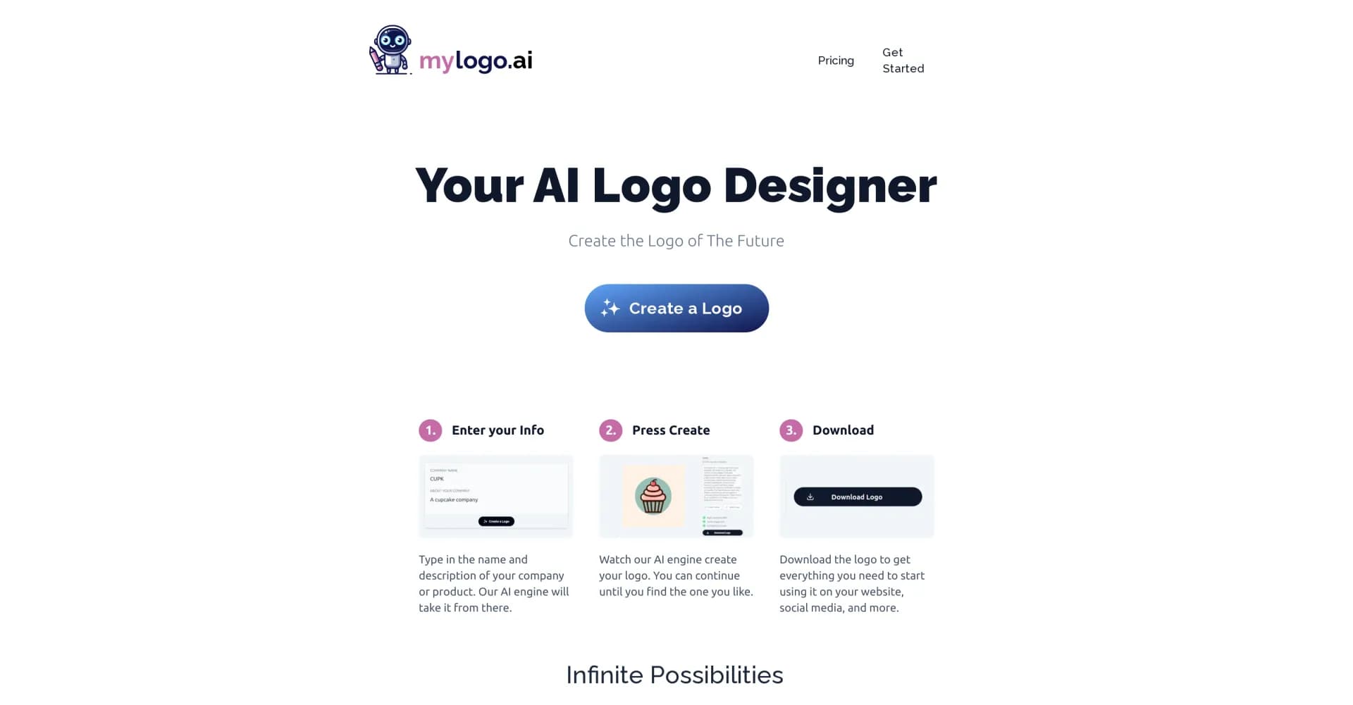 MyLogo homepage screenshot — Design logos with AI power