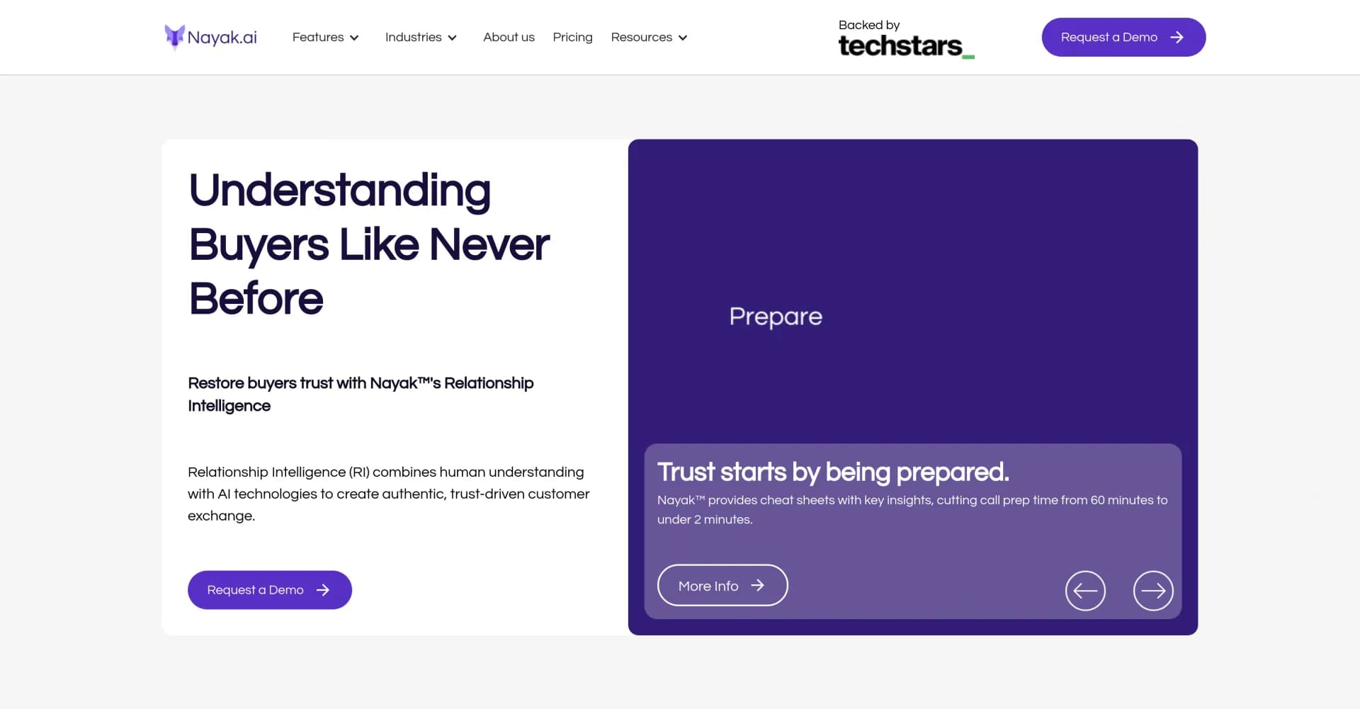 Nayak.ai homepage screenshot — AI-powered sales coach that listens and guides in real-time