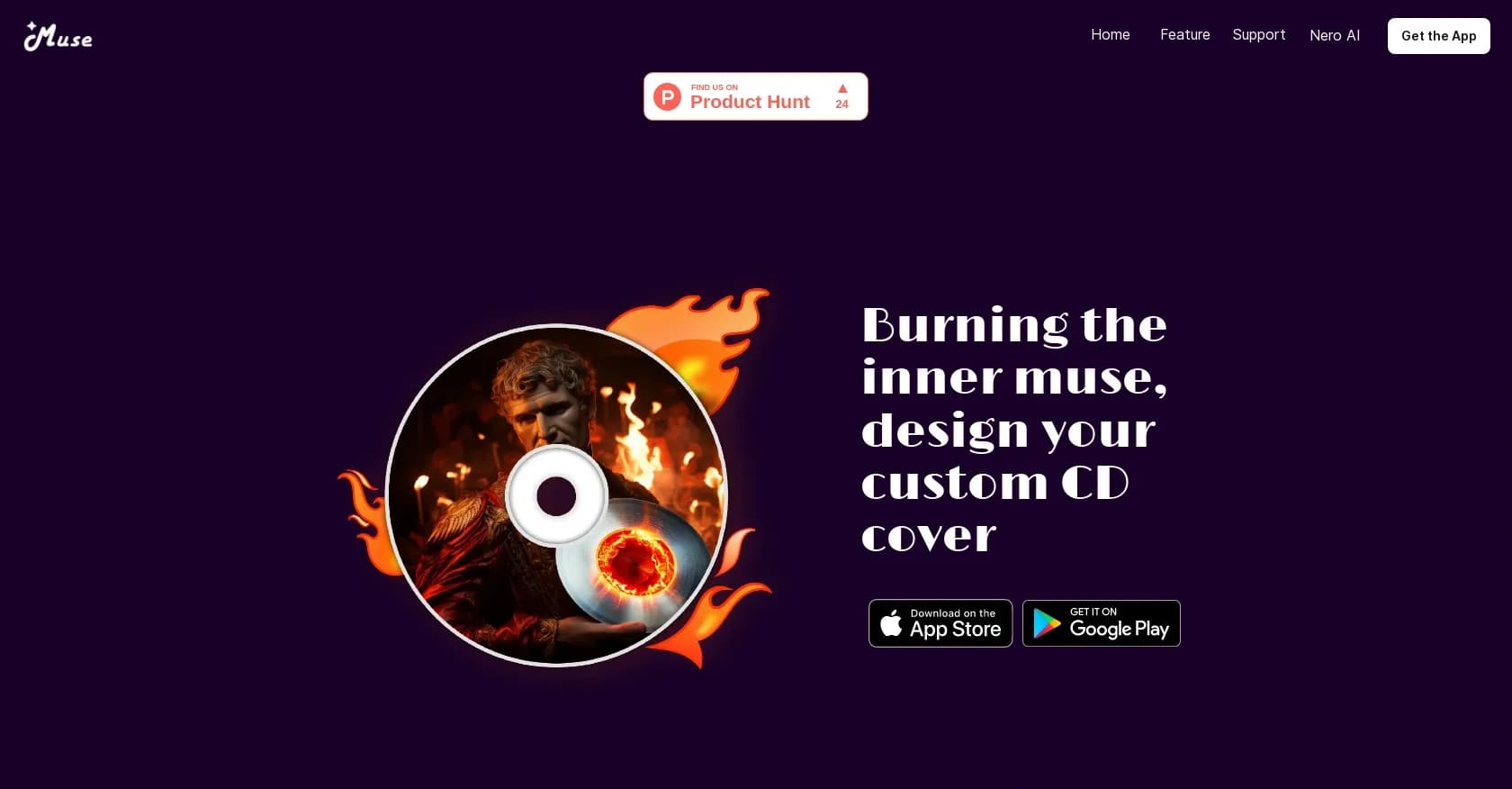 Nero Muse homepage screenshot — Turn words into AI art in seconds