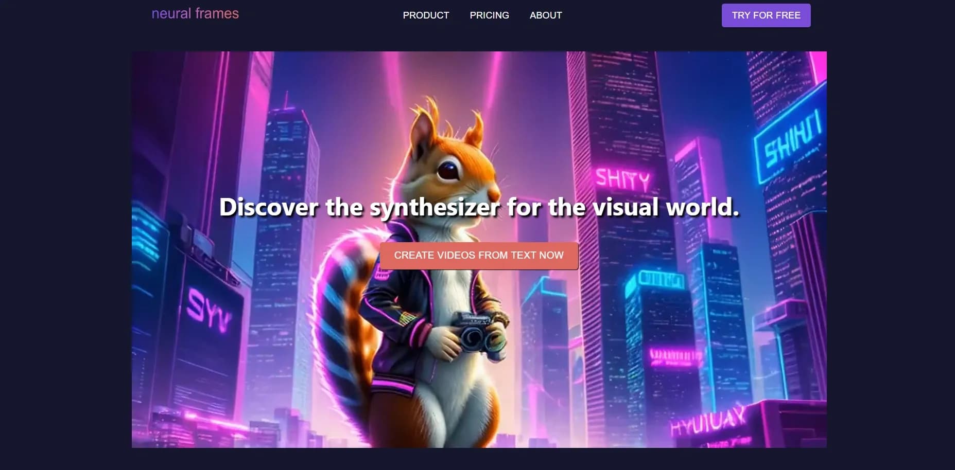 neural frames homepage screenshot — Generated video creation from text.