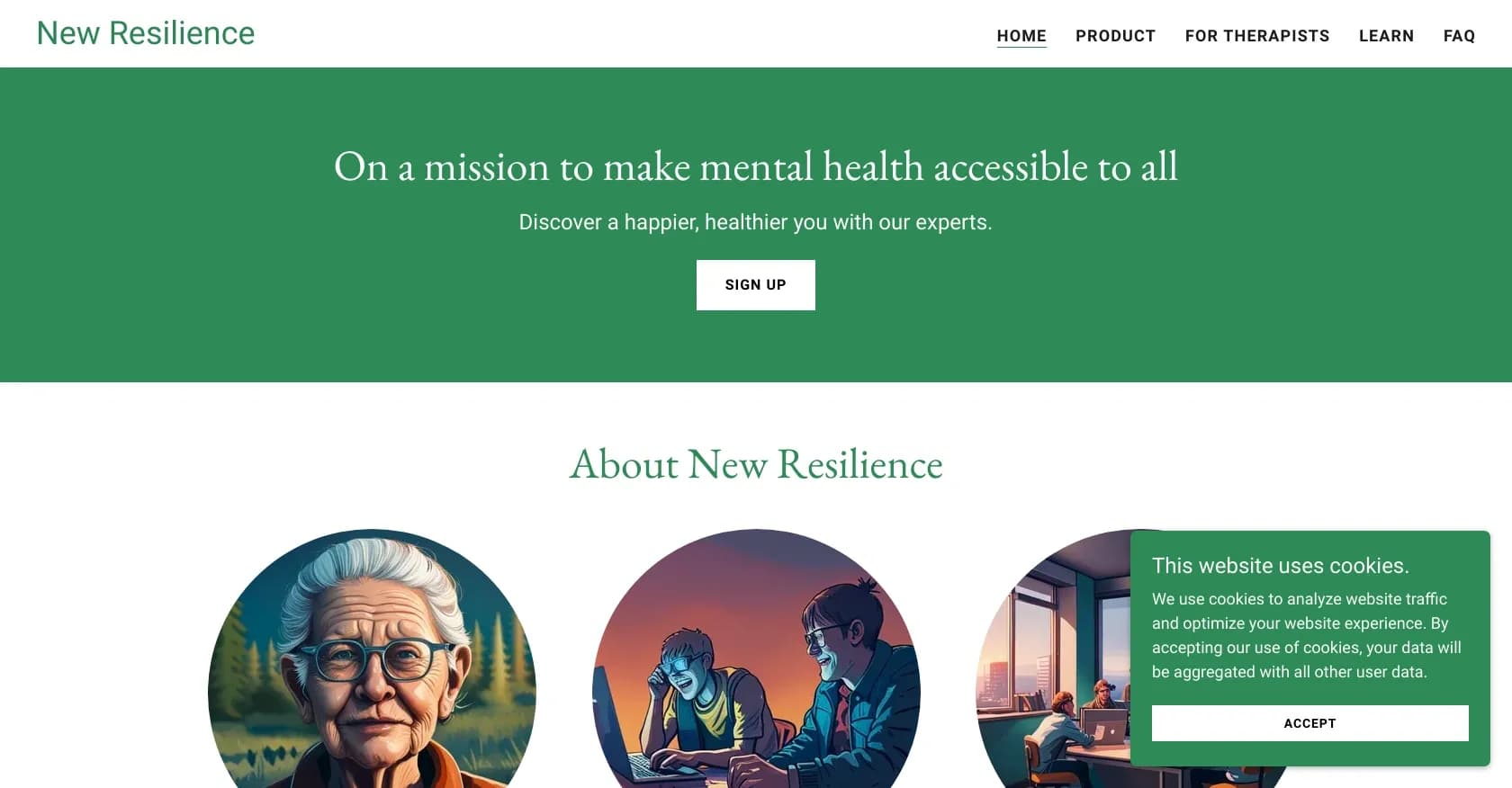 New Resilience homepage screenshot — Unlock your mental resilience with expert guidance.
