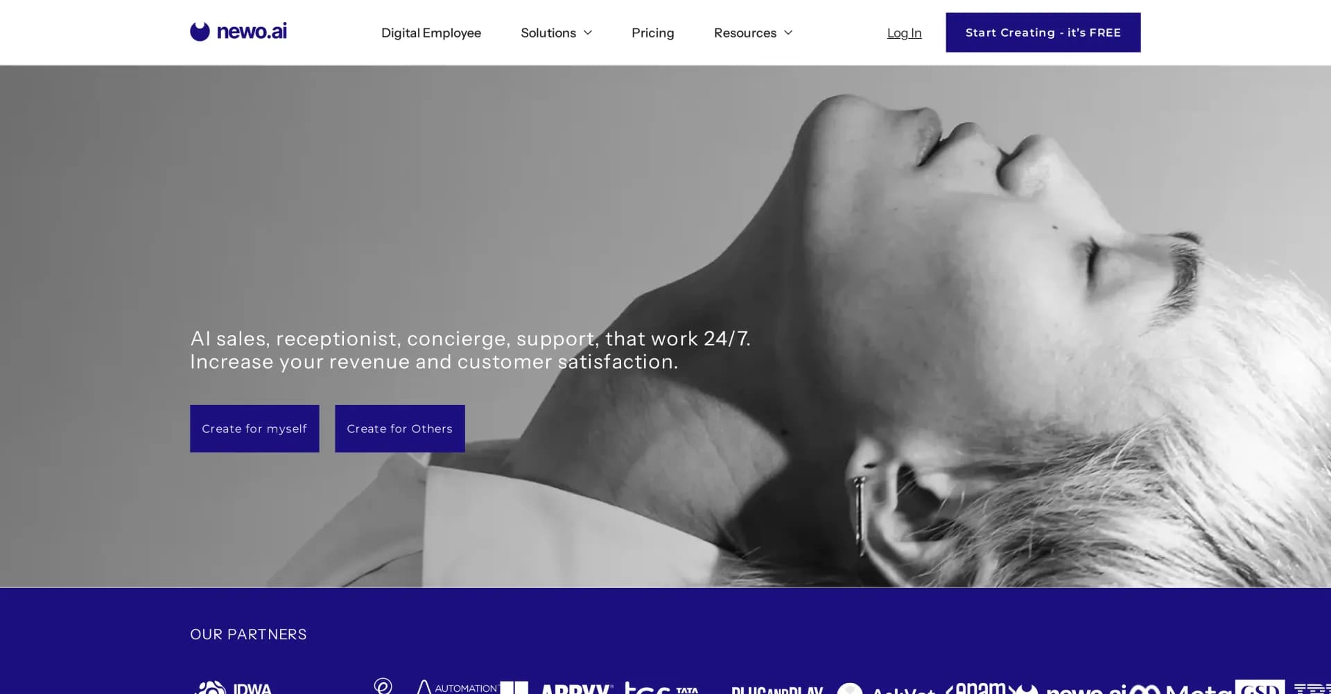Newo homepage screenshot — Empower your business with digital employee solutions