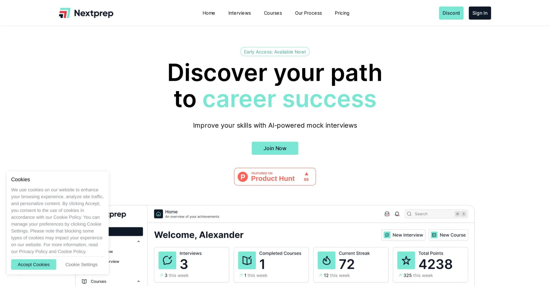 Nextprep homepage screenshot — Discover your path to career success.