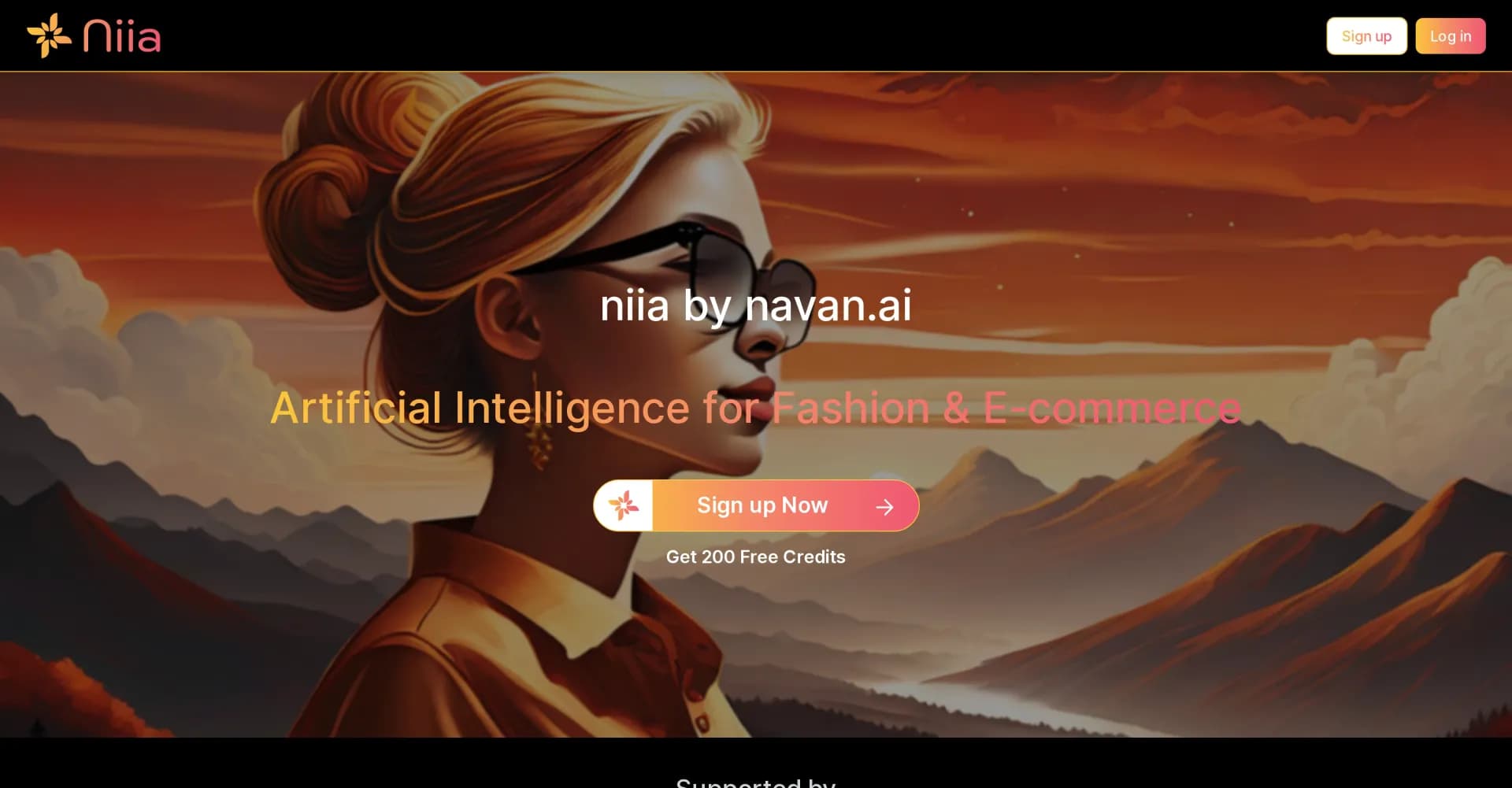 niia by navan.ai homepage screenshot — AI-powered fashion design and virtual try-on in seconds