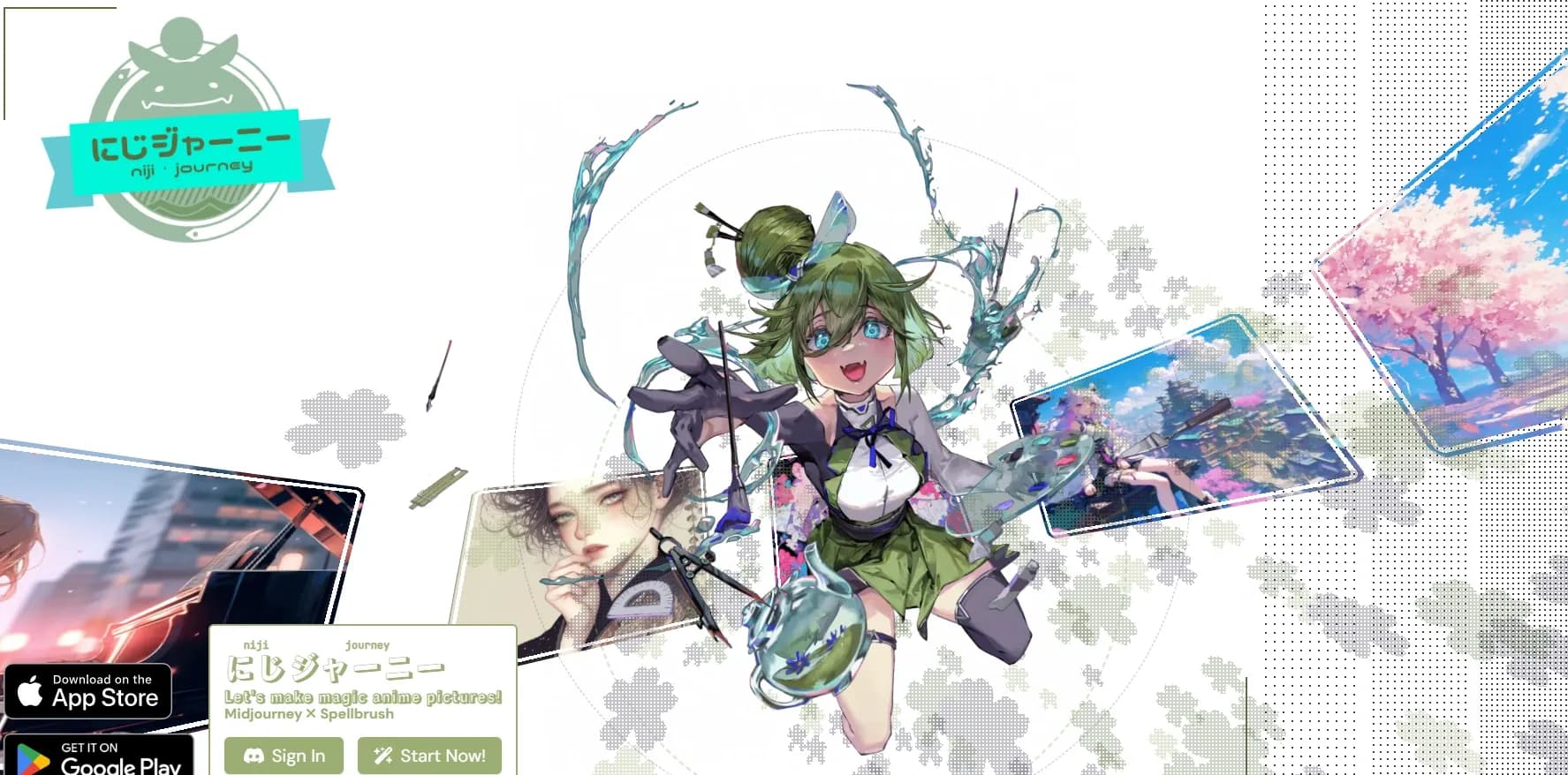 Nijijourney homepage screenshot — Create magical anime pictures with AI