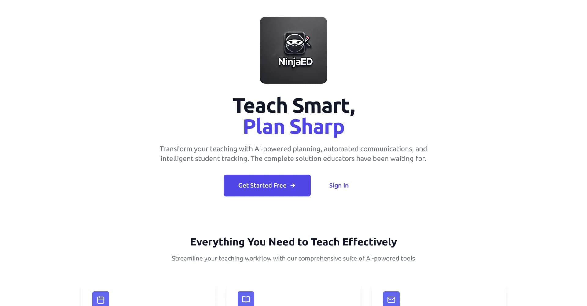 NinjaED homepage screenshot — Manage your classroom like a ninja.