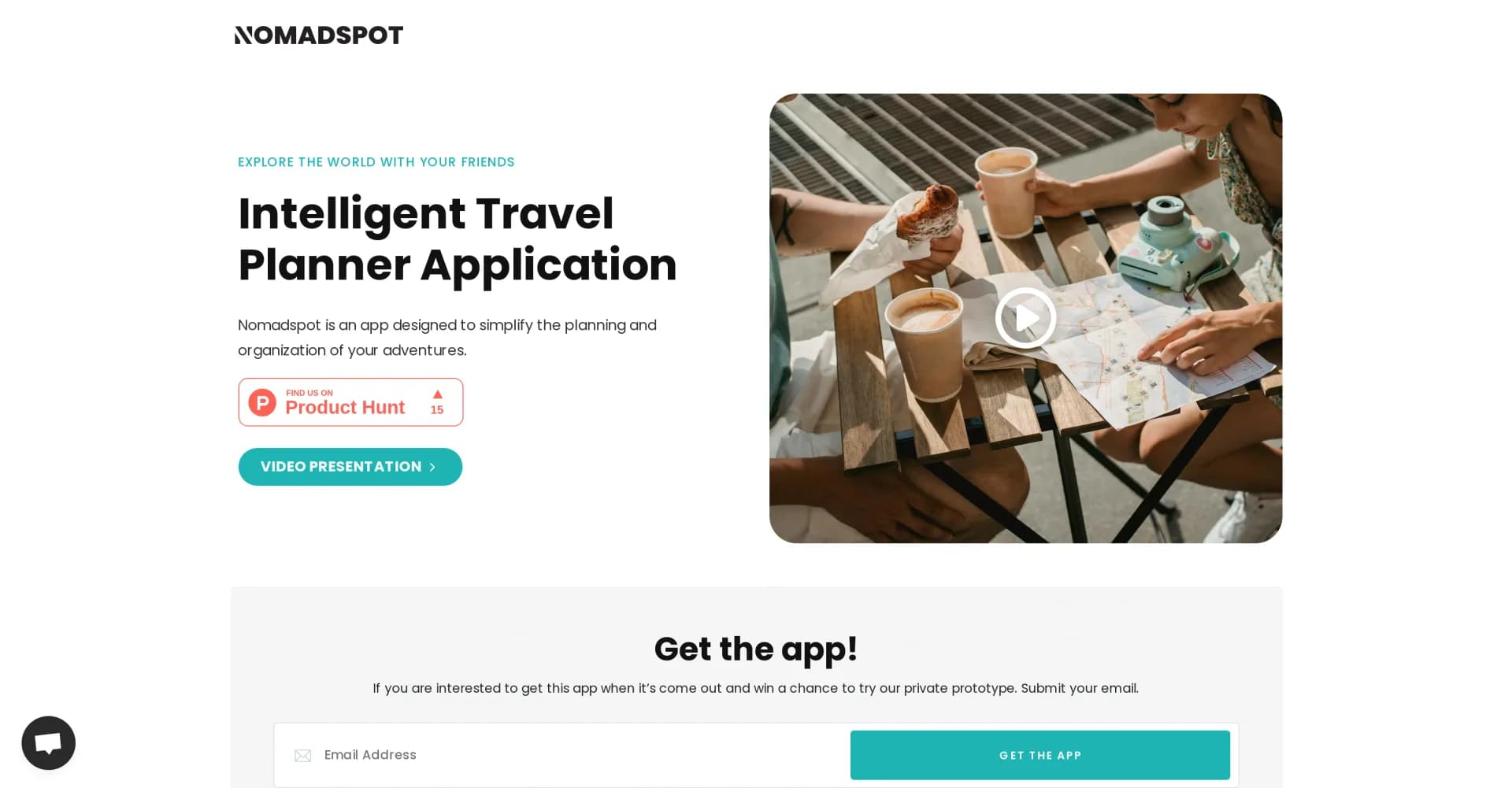 Nomadspot homepage screenshot — Simplify adventure planning with friends.