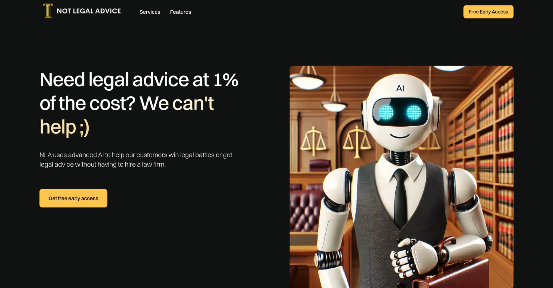 Not Legal Advicev2.0 homepage screenshot — Navigate legal issues without hiring a lawyer.