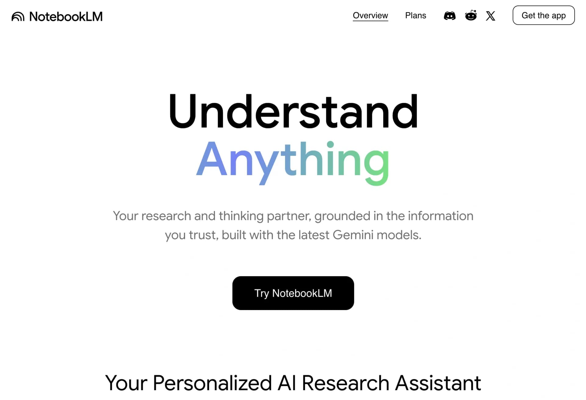 NotebookLMv3.0 homepage screenshot — AI-powered note-taking and research assistant