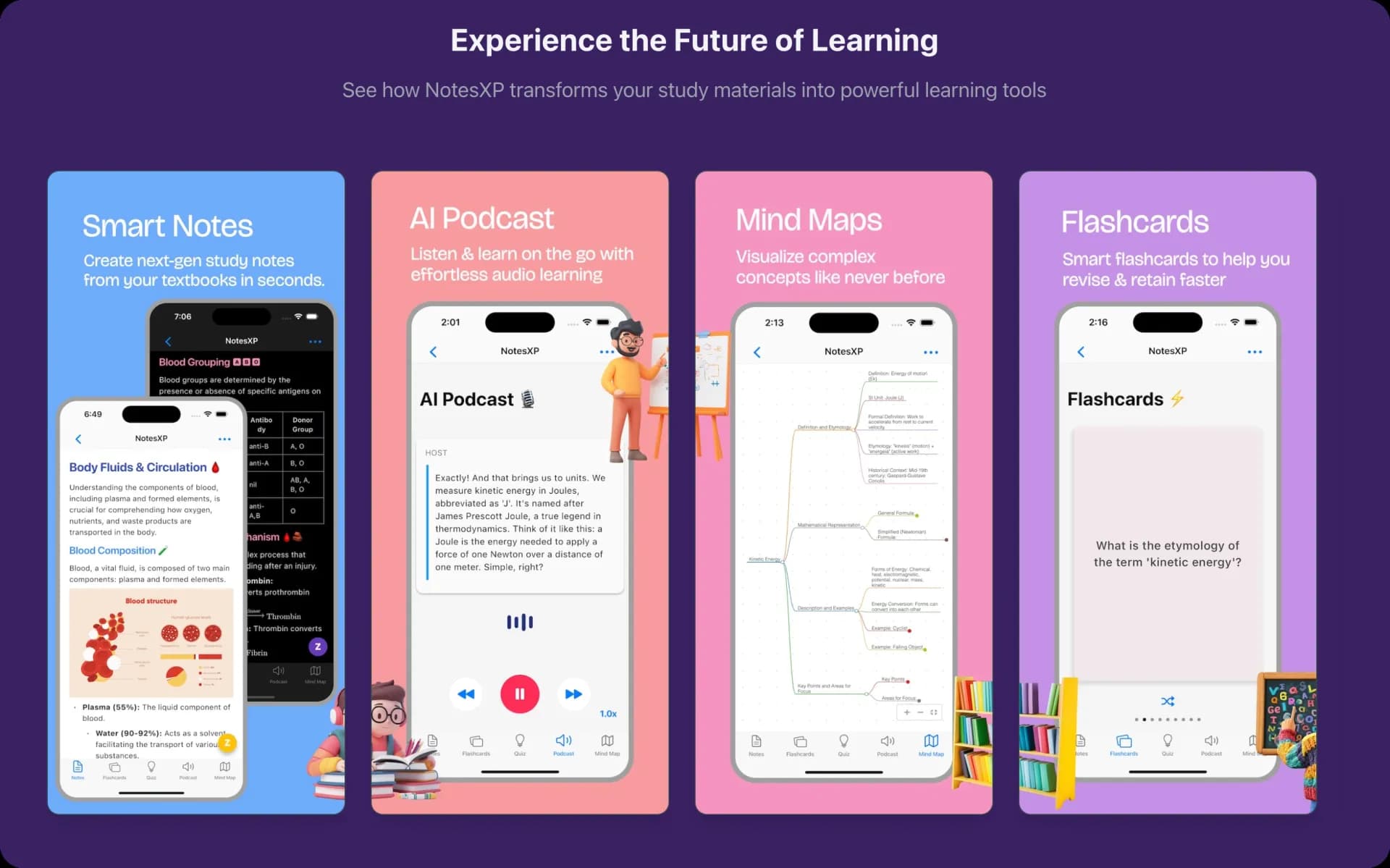 NotesXP - Study Helper AI homepage screenshot — Use AI to create study guide, podcasts, mind maps, flashcard